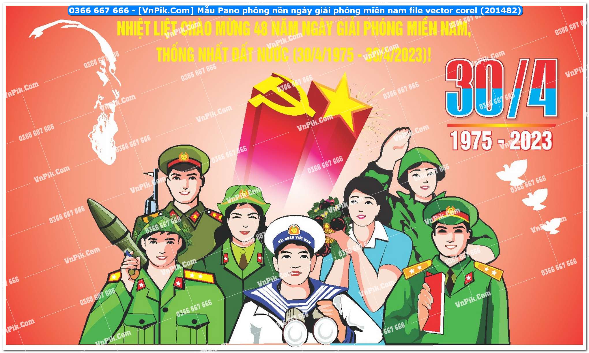Mẫu Pano phông nền ngày giải phóng miền nam file vector corel (201482)