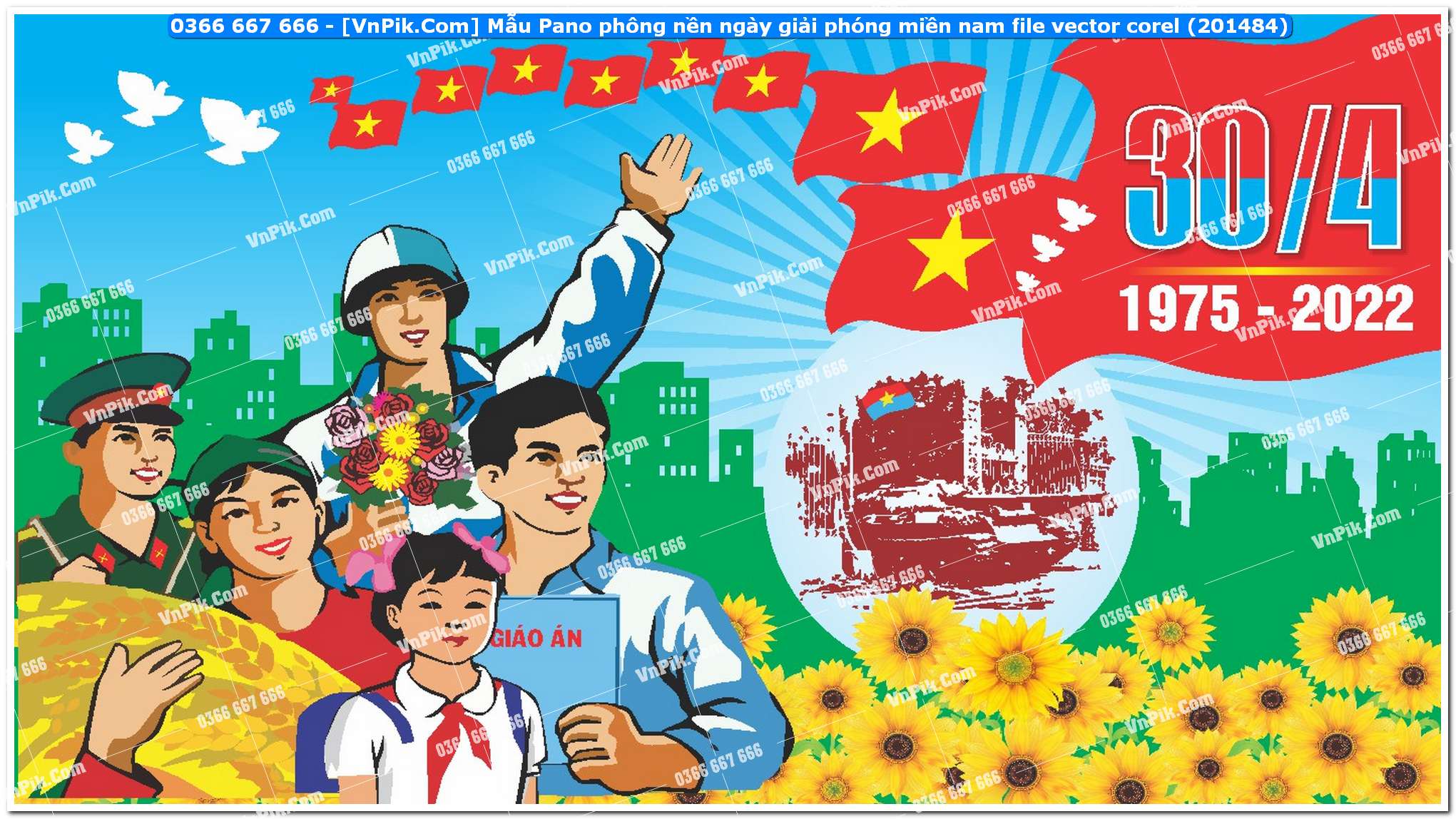 Mẫu Pano phông nền ngày giải phóng miền nam file vector corel (201484)