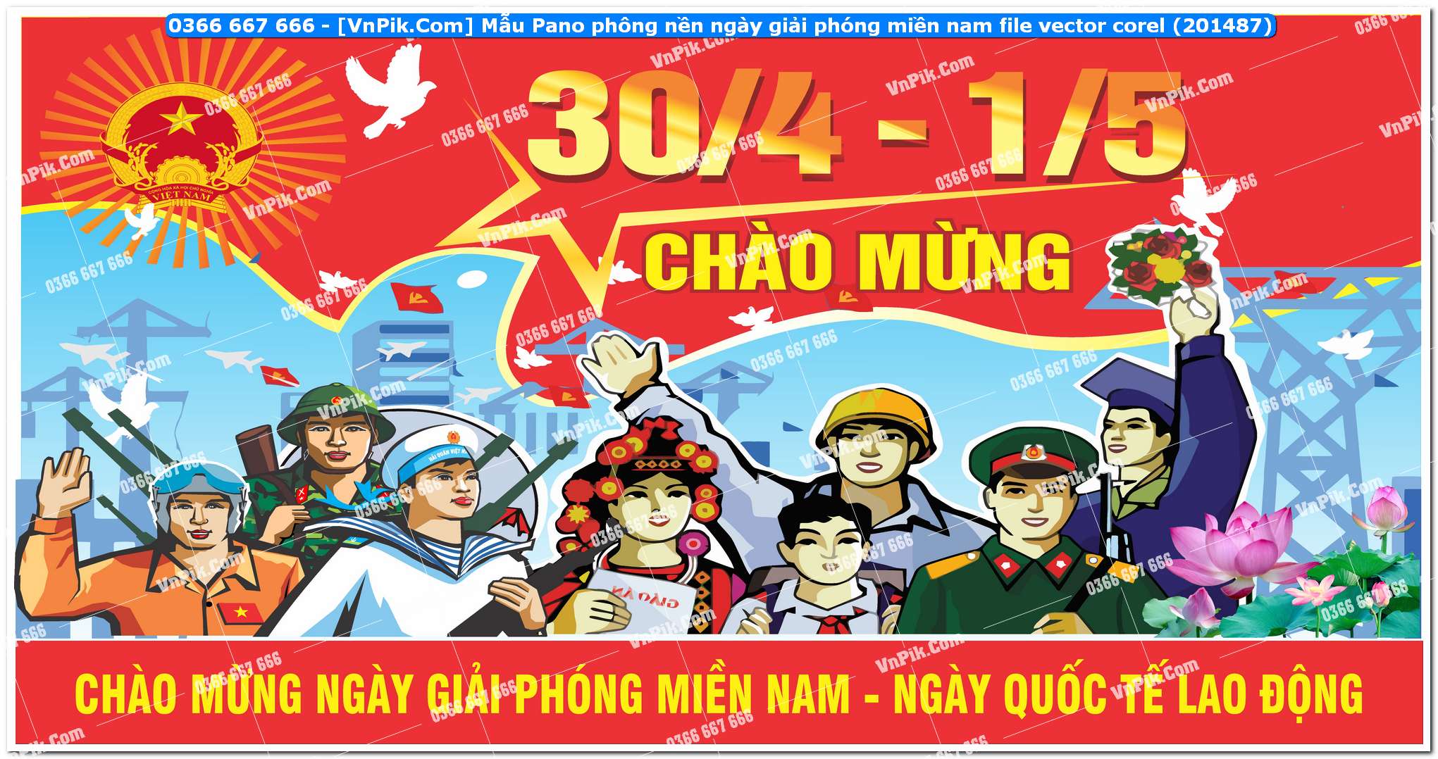 Mẫu Pano phông nền ngày giải phóng miền nam file vector corel (201487)