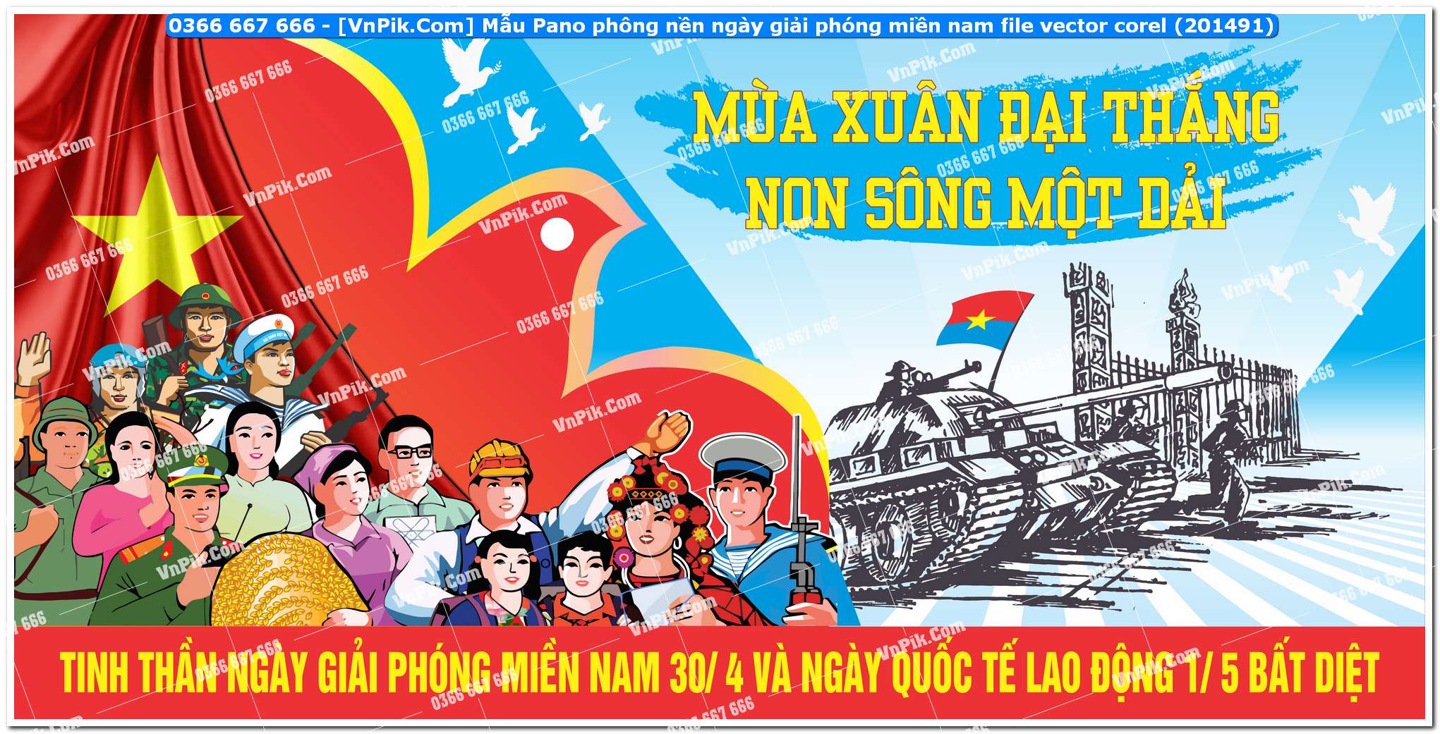 Mẫu Pano phông nền ngày giải phóng miền nam file vector corel (201491)