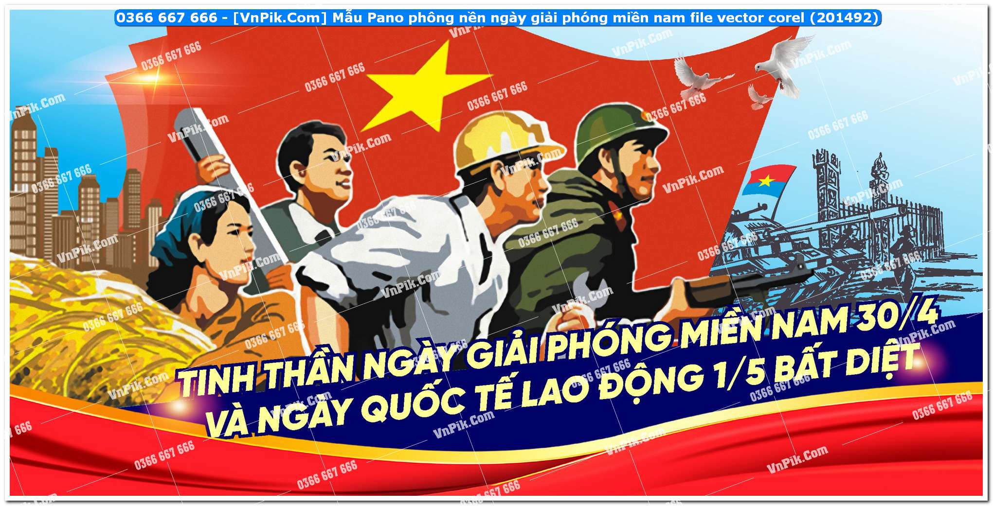 Mẫu Pano phông nền ngày giải phóng miền nam file vector corel (201492)
