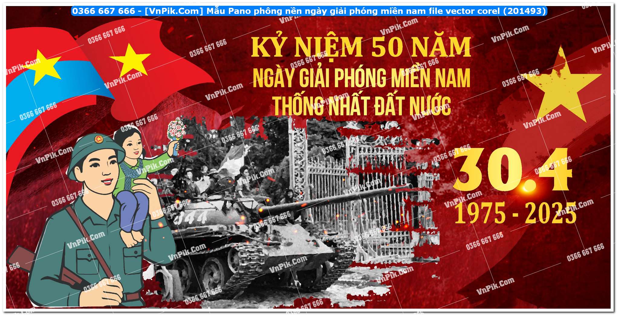 Mẫu Pano phông nền ngày giải phóng miền nam file vector corel (201493)