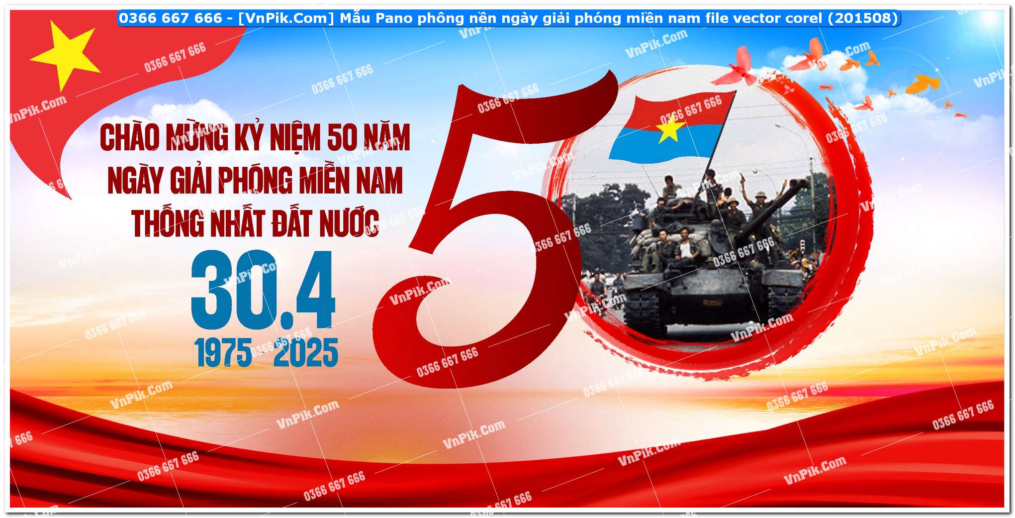 Mẫu Pano phông nền ngày giải phóng miền nam file vector corel (201508)