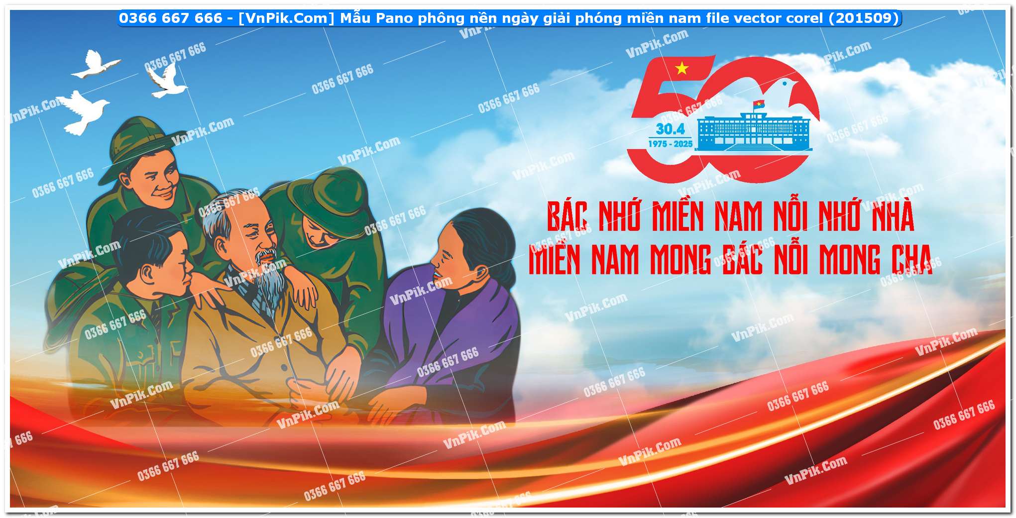 Mẫu Pano phông nền ngày giải phóng miền nam file vector corel (201509)