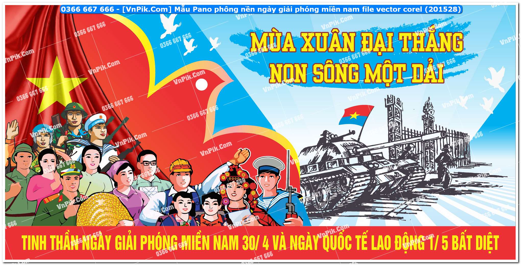 Mẫu Pano phông nền ngày giải phóng miền nam file vector corel (201528)