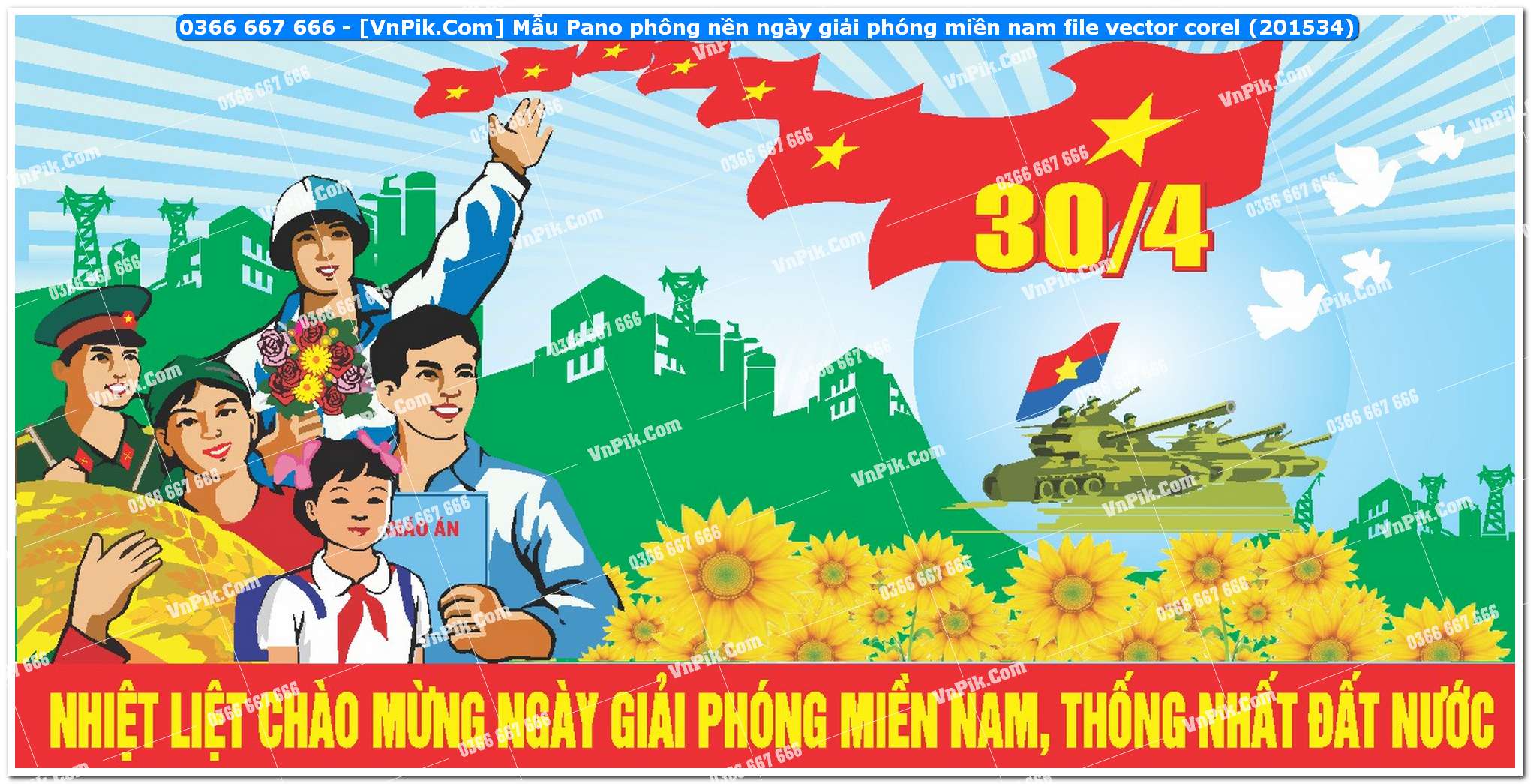 Mẫu Pano phông nền ngày giải phóng miền nam file vector corel (201534)