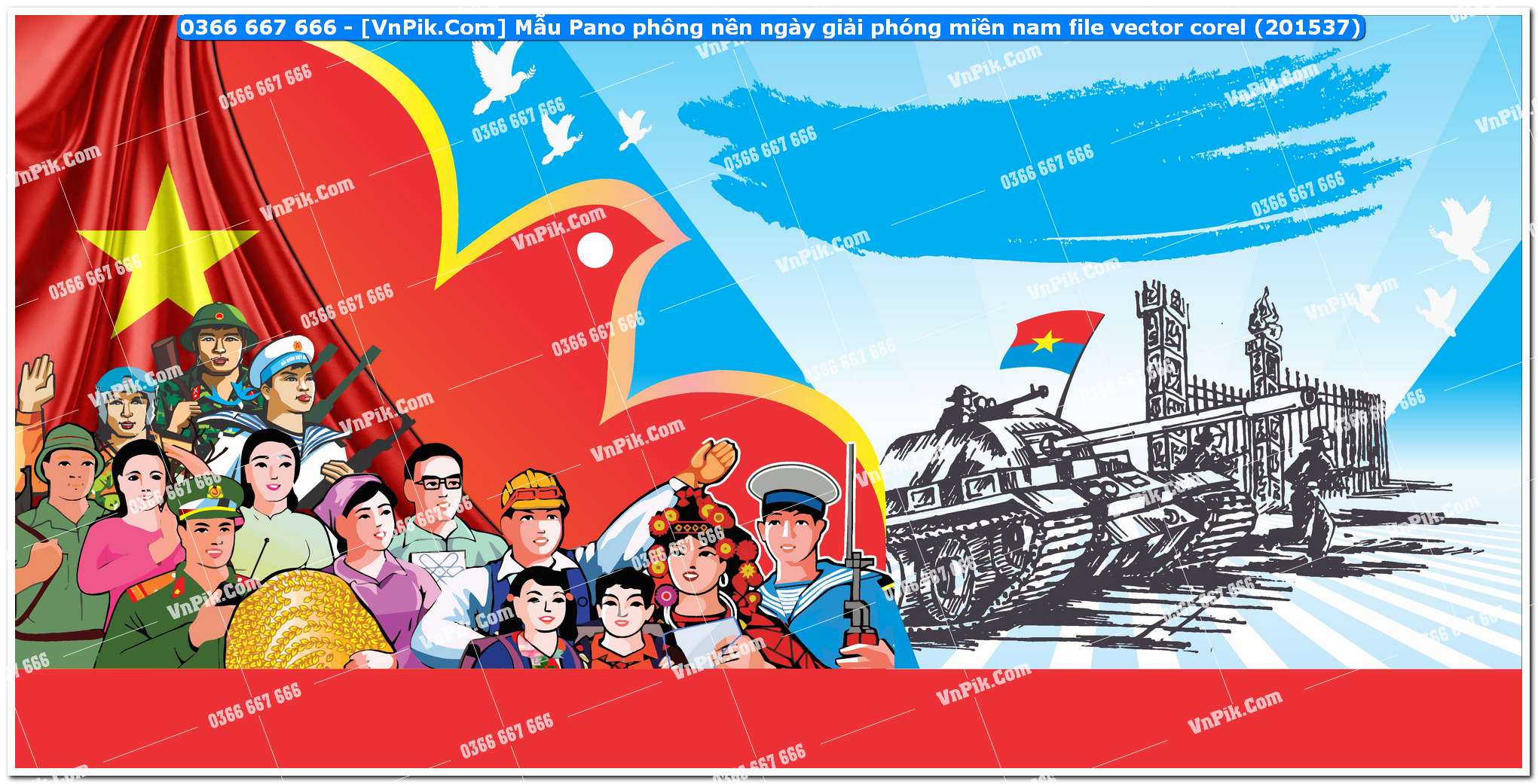 Mẫu Pano phông nền ngày giải phóng miền nam file vector corel (201537)