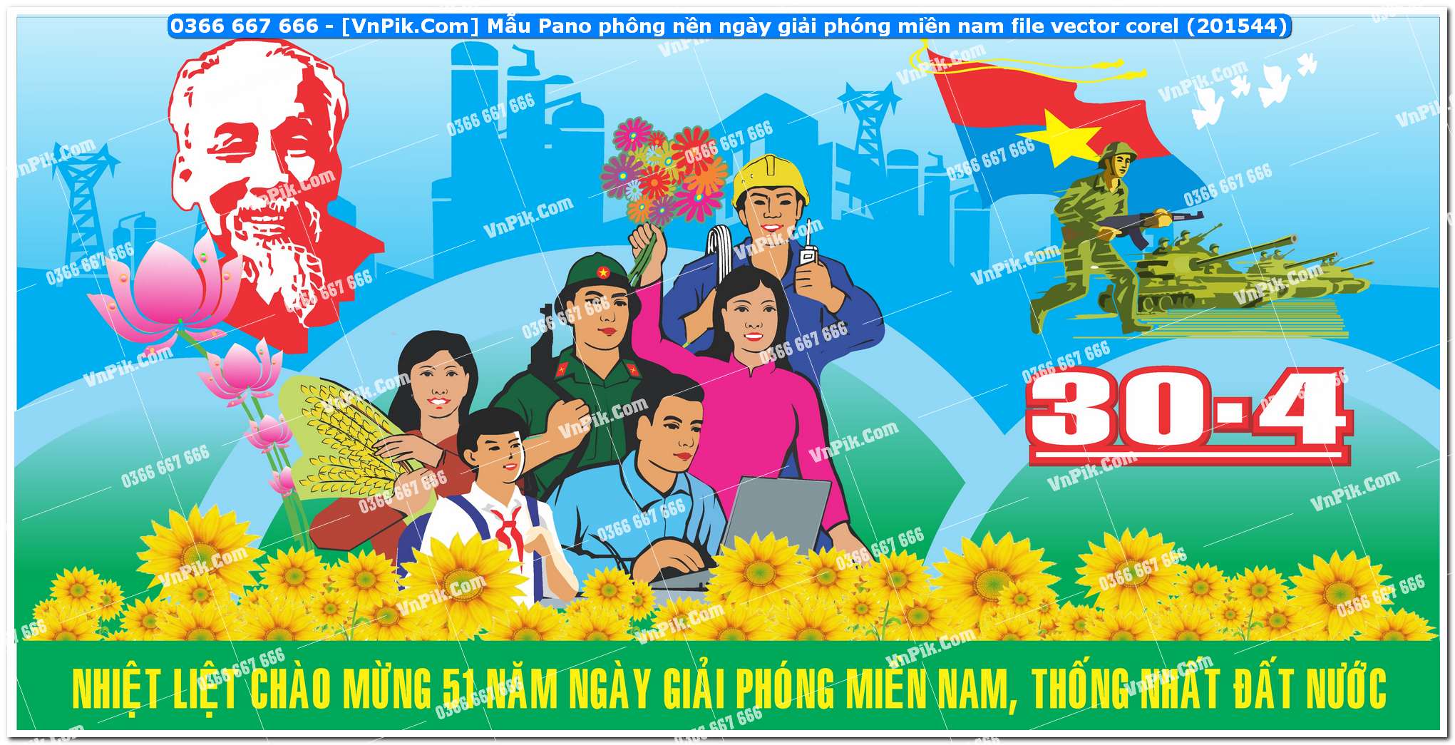 Mẫu Pano phông nền ngày giải phóng miền nam file vector corel (201544)