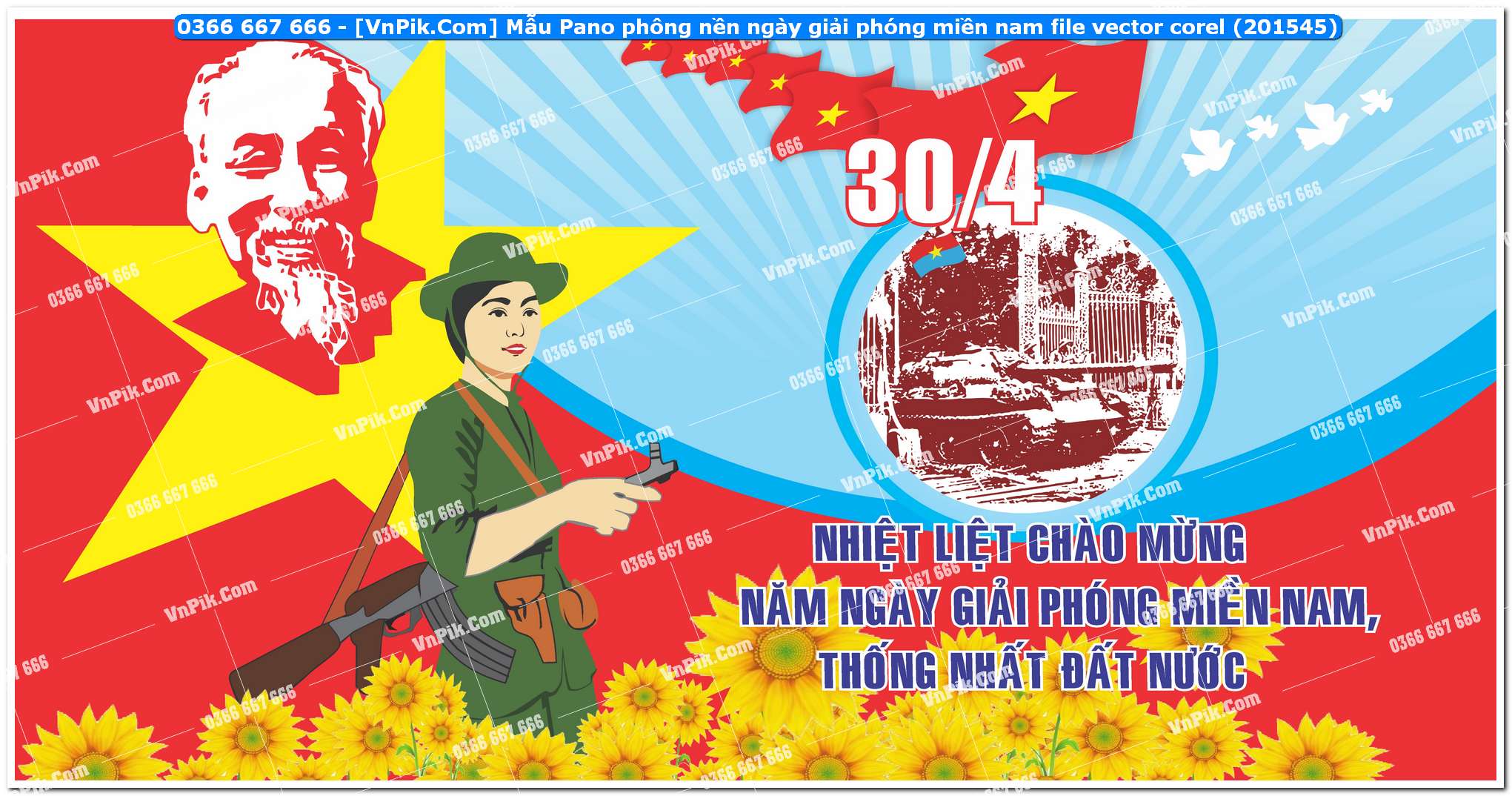 Mẫu Pano phông nền ngày giải phóng miền nam file vector corel (201545)