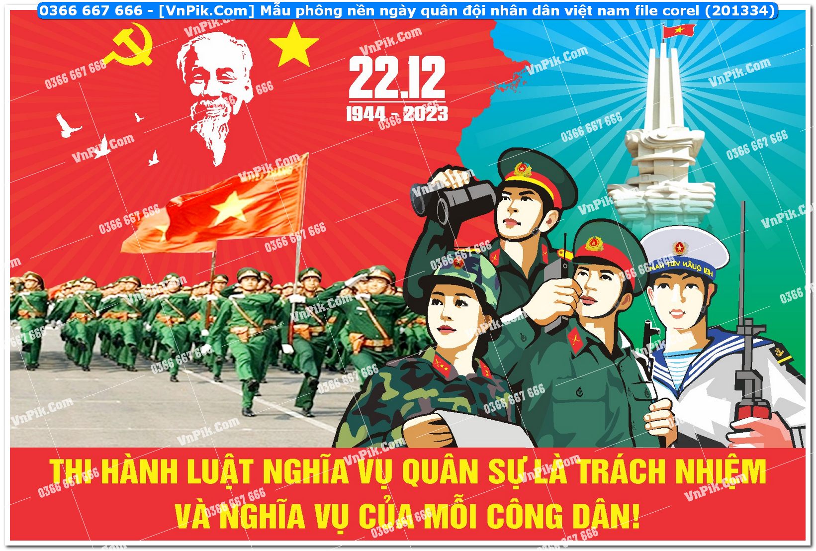 Mẫu phông nền ngày quân đội nhân dân việt nam file corel (201334)
