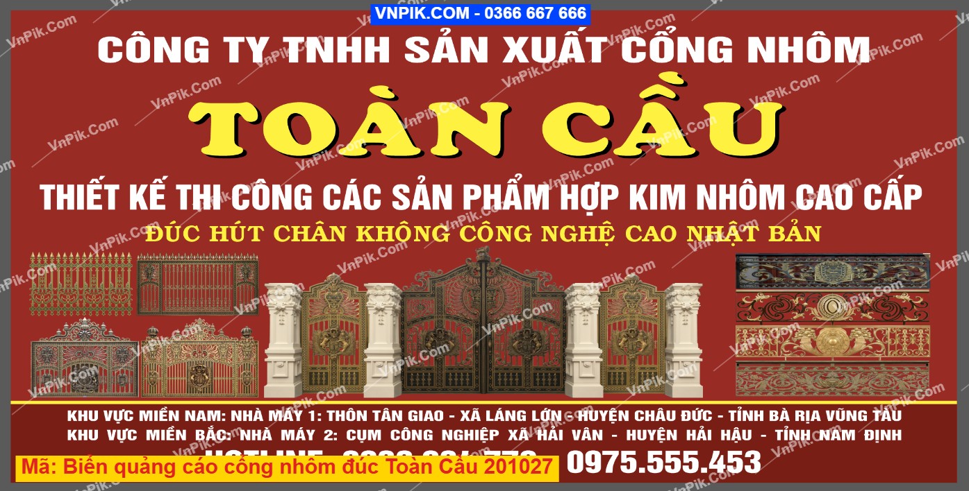 Biển quảng cáo cổng nhôm đúc Toàn Cầu 201027