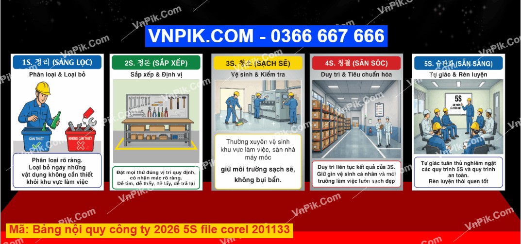 Bảng nội quy công ty 2026 5S file corel 201133