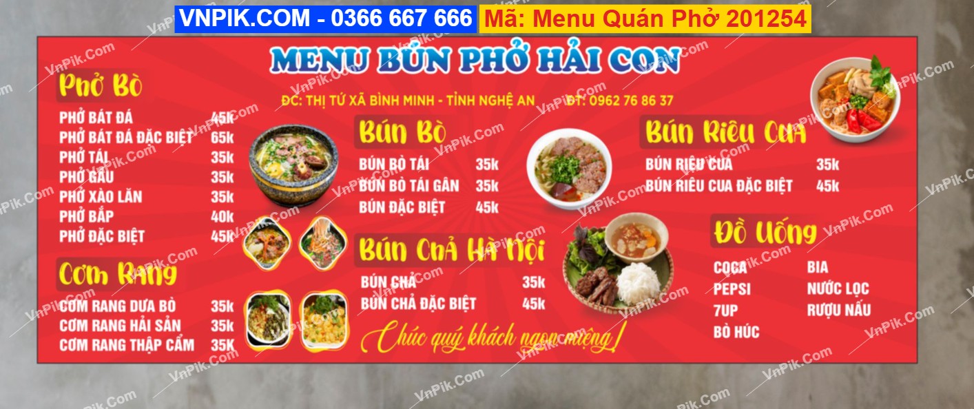 Menu Quán Phở 201254