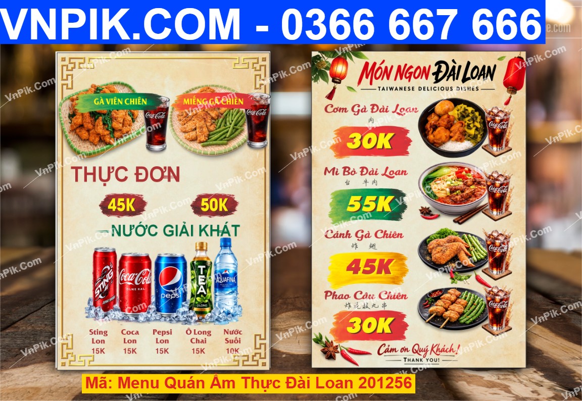 Menu Quán Ẩm Thực Đài Loan 201256