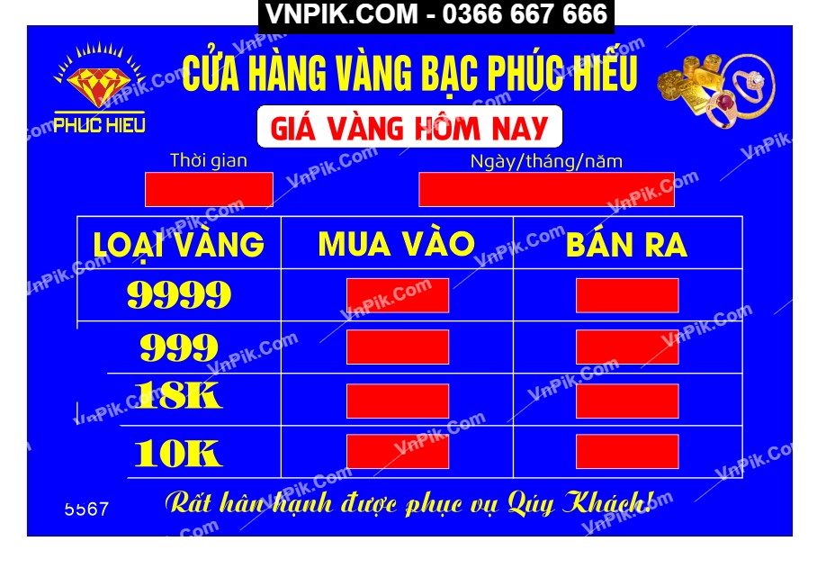 Biển led bảng giá vàng hôm nay file corel