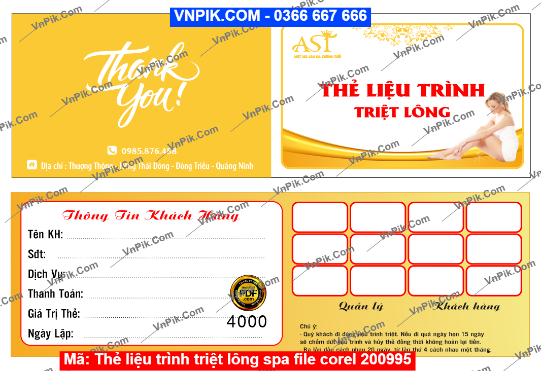 Thẻ liệu trình triệt lông spa file corel 200995