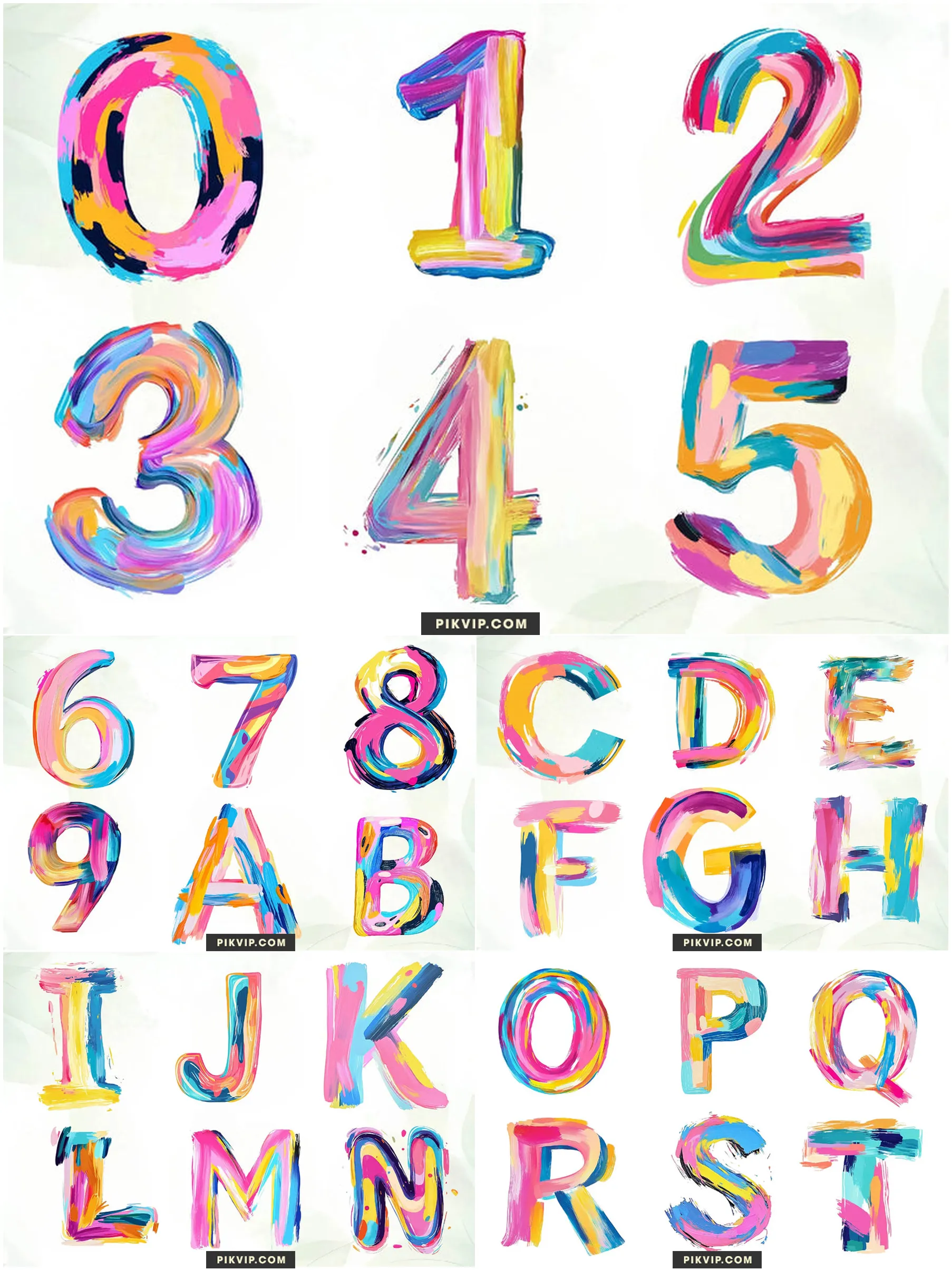 Bộ Chữ Cái Và Số Hiệu Ứng Vệt Sơn Dầu Đa Sắc Nghệ Thuật