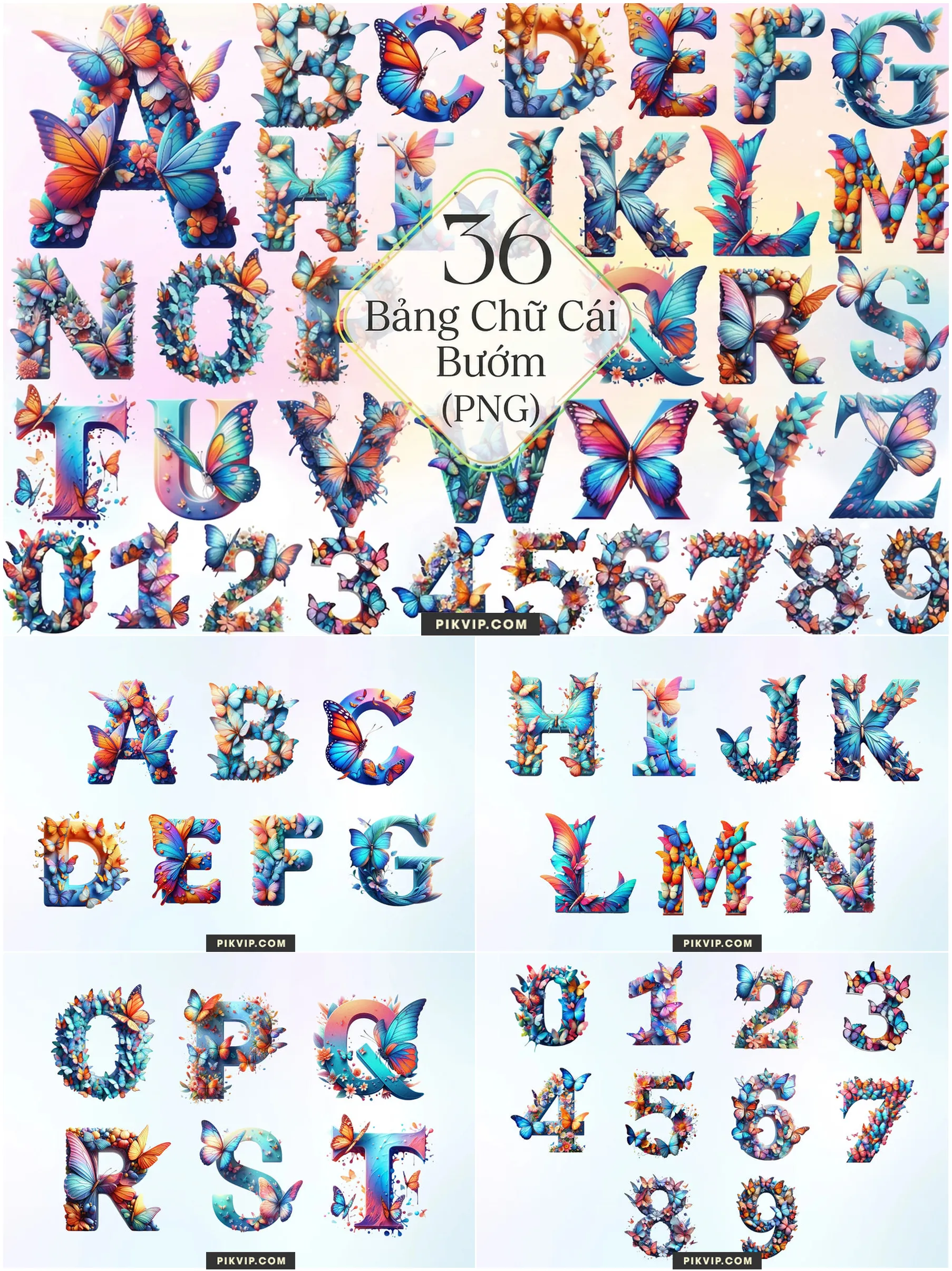 Báº£ng Chá»¯ CÃ¡i VÃ  Sá» GhÃ©p Tá»« HÃ ng NgÃ n CÃ¡nh BÆ°á»m 3D PNG