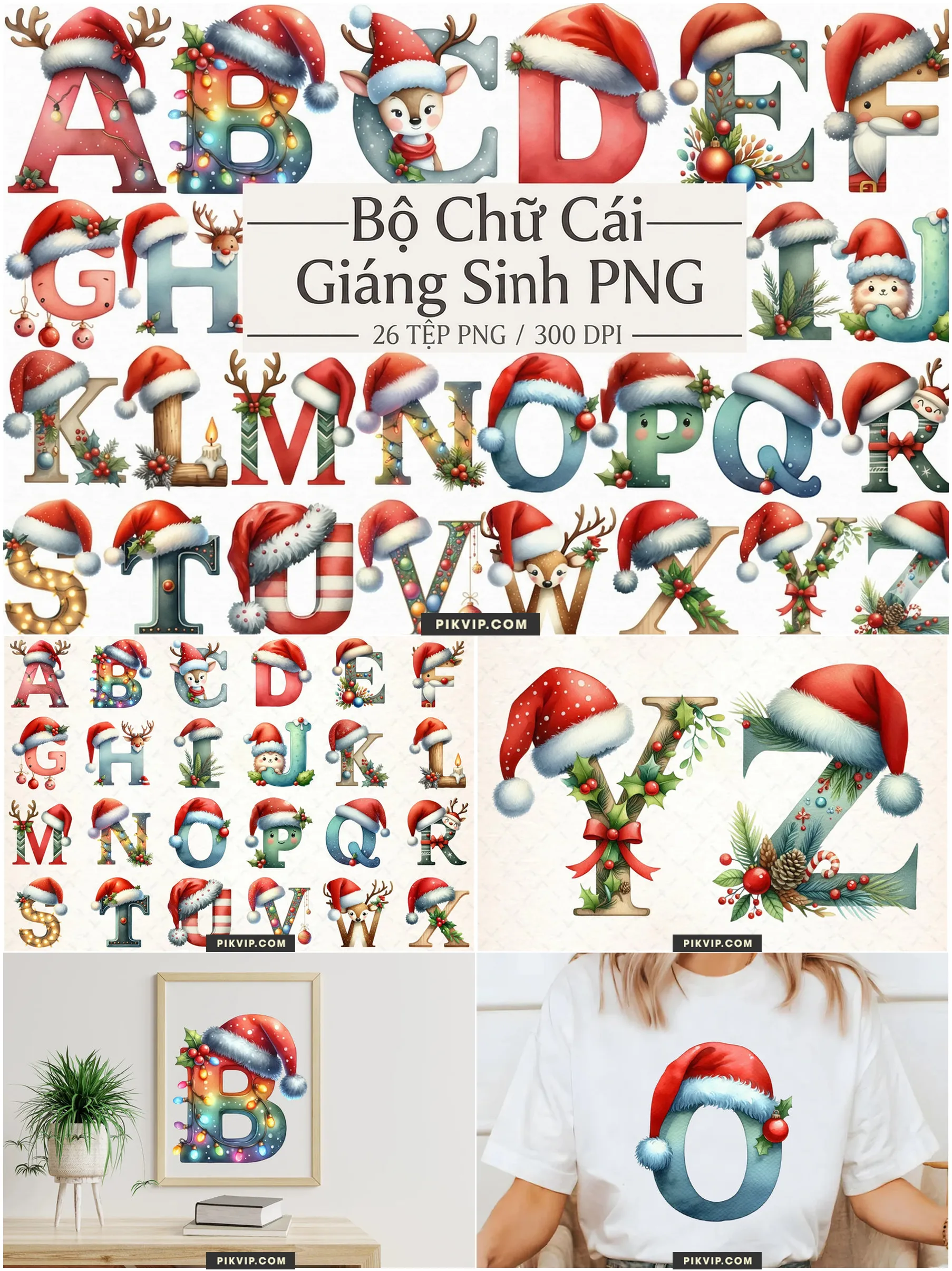 Bộ Chữ Cái Giáng Sinh Tuần Lộc Và Santa Chibi Đáng Yêu