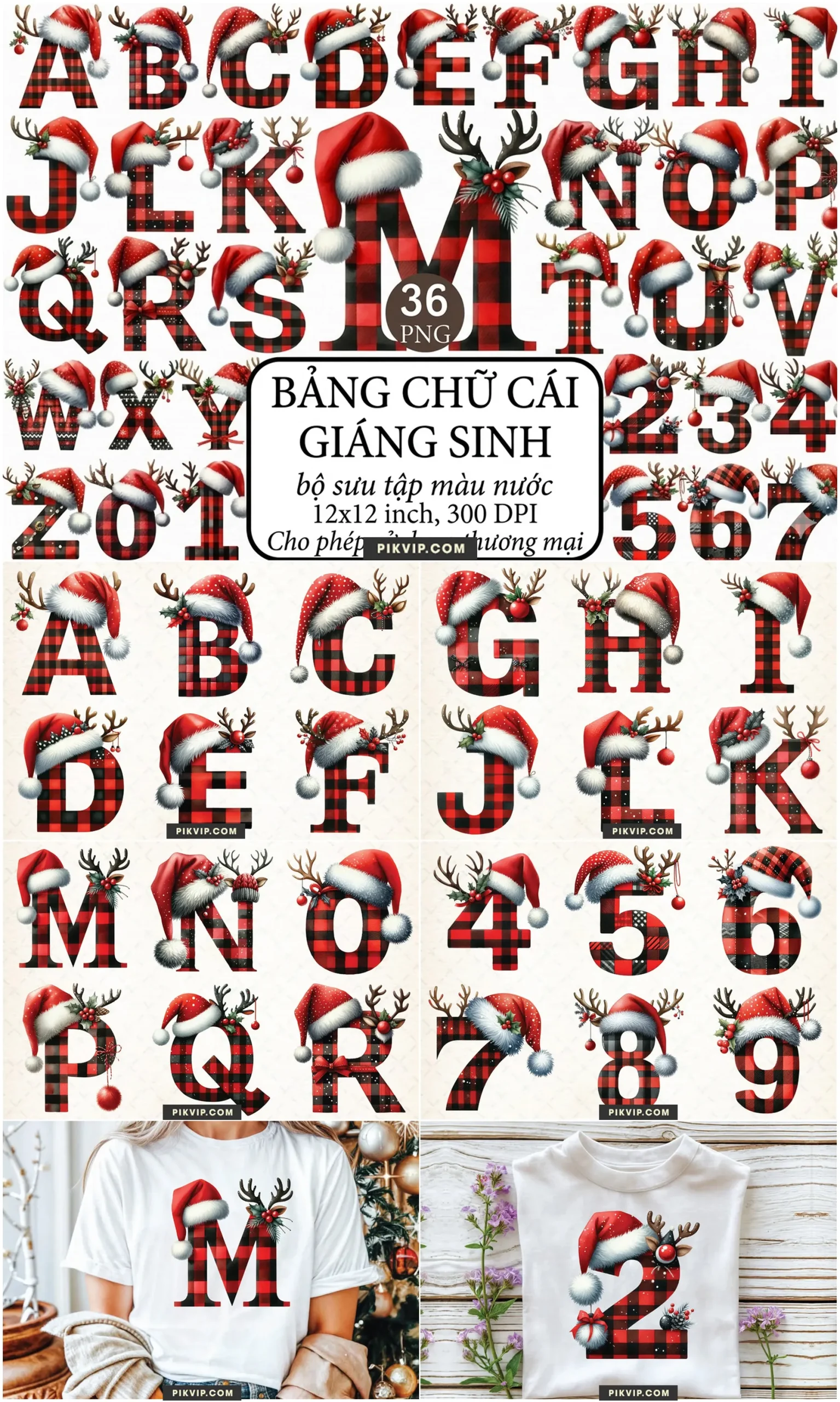 Bảng Chữ Cái Caro Đỏ Đen Buffalo Plaid Giáng Sinh PNG