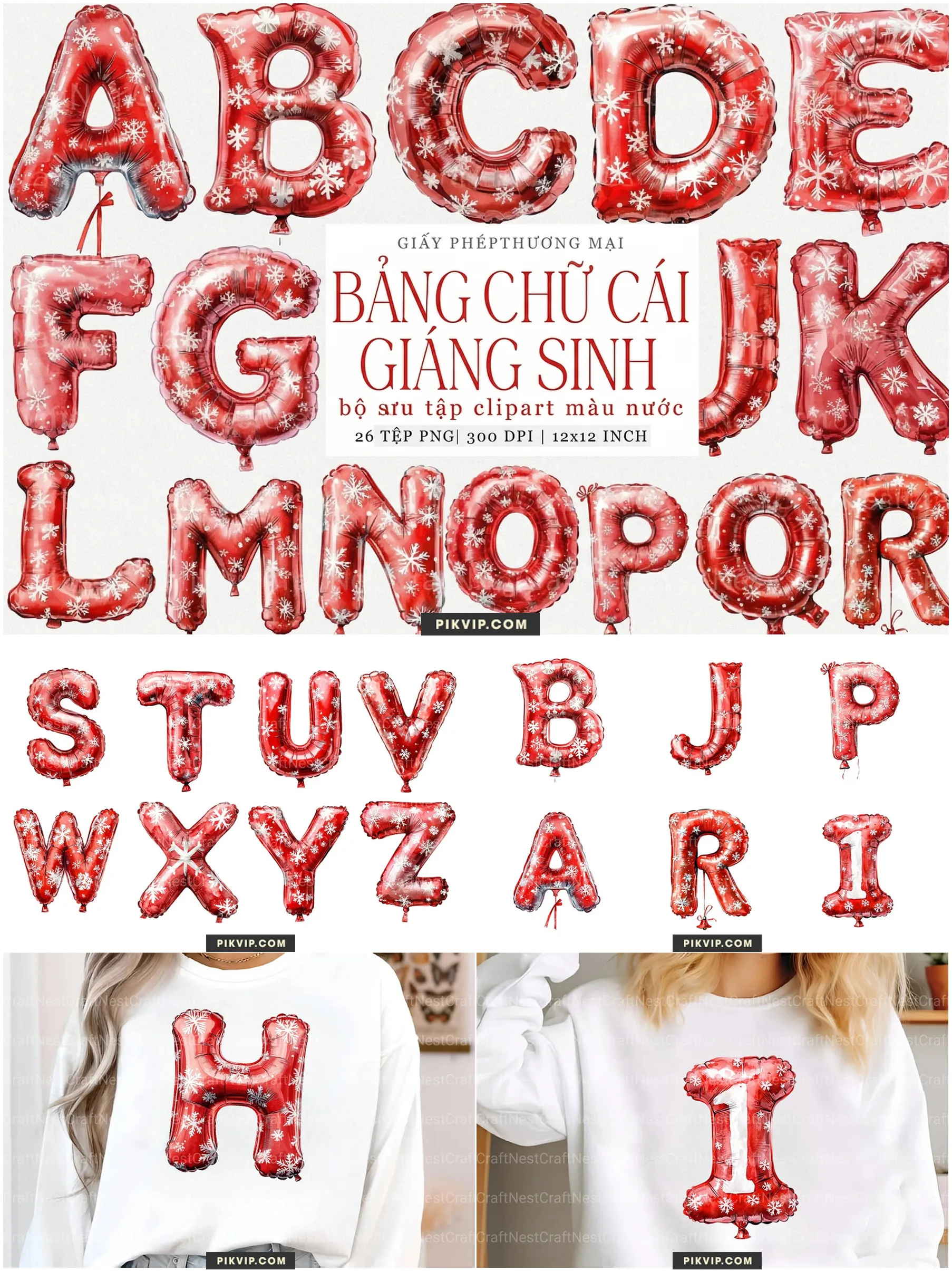 Bảng Chữ Cái Bóng Bay Lá Nhôm Màu Đỏ Bông Tuyết 3D