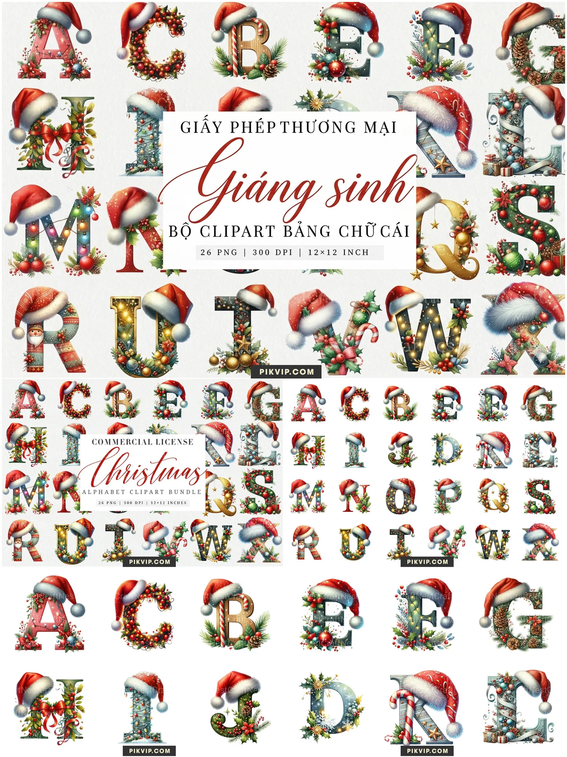 Bảng Chữ Cái Giáng Sinh Cổ Điển Kèm Mũ Santa Sang Trọng