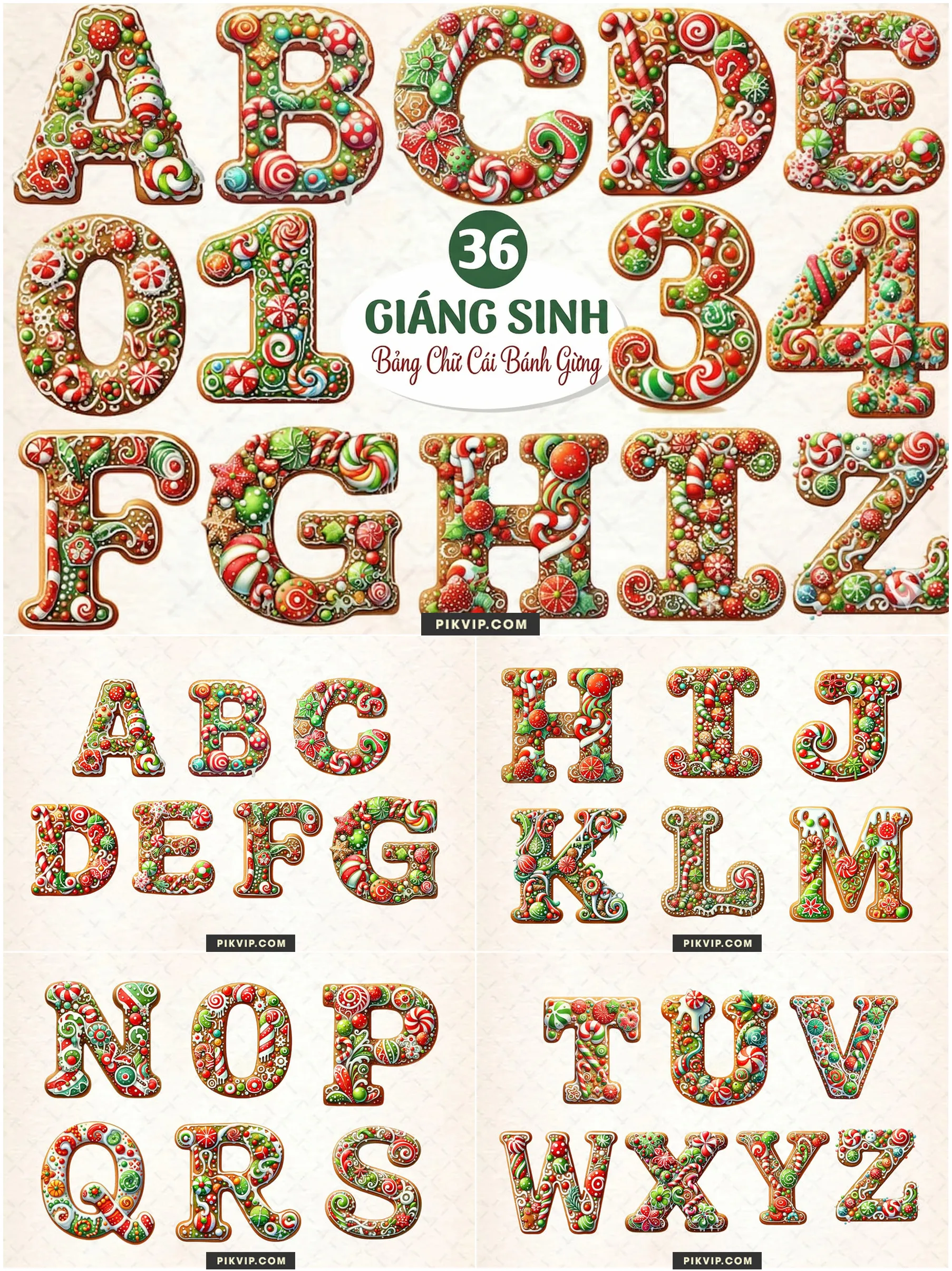 Bảng Chữ Cái Bánh Gừng Giáng Sinh Kẹo Ngọt Đa Sắc