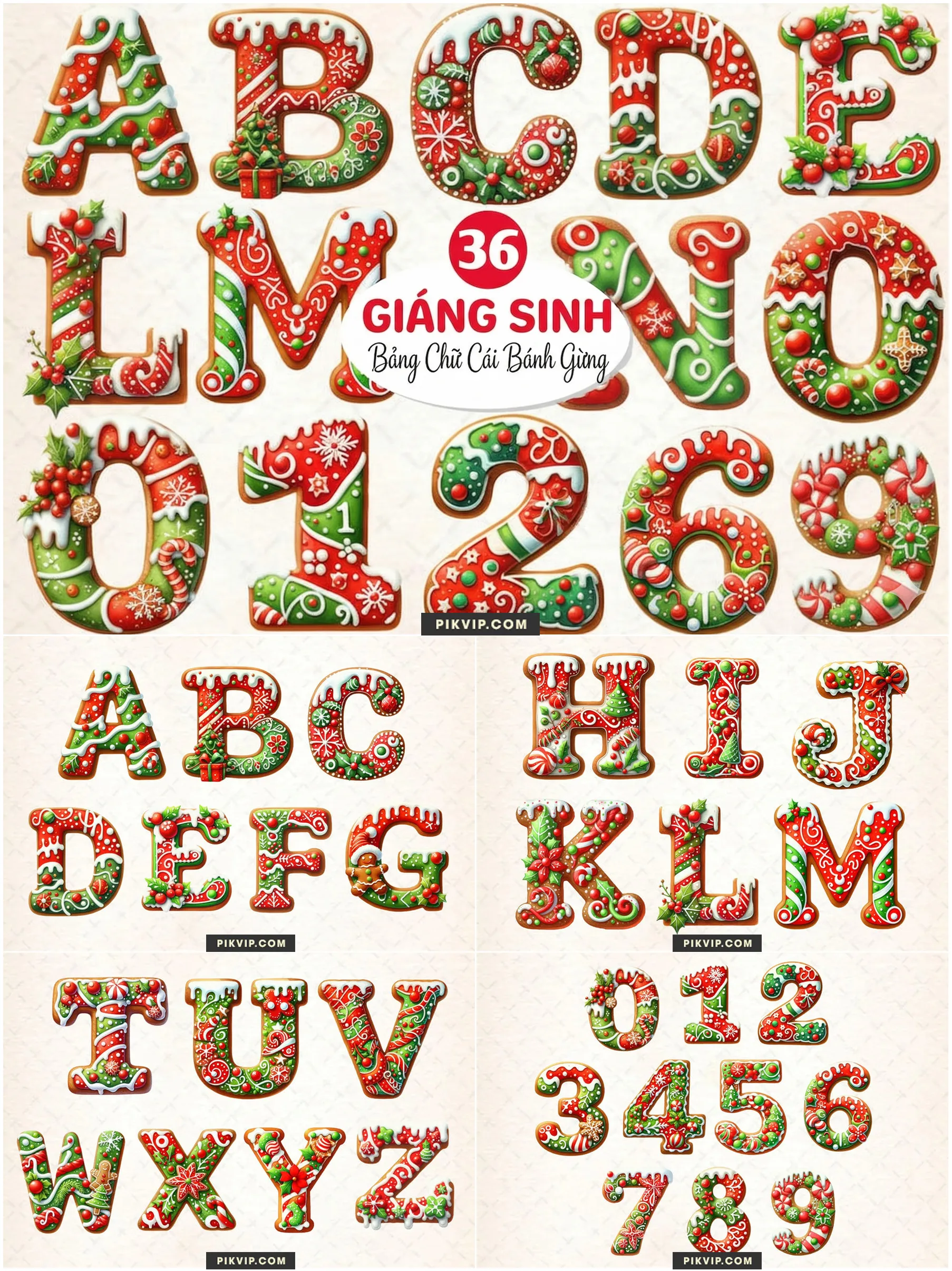 Bộ Chữ Cái Bánh Quy Gừng Phủ Tuyết Kèm Họa Tiết Noel