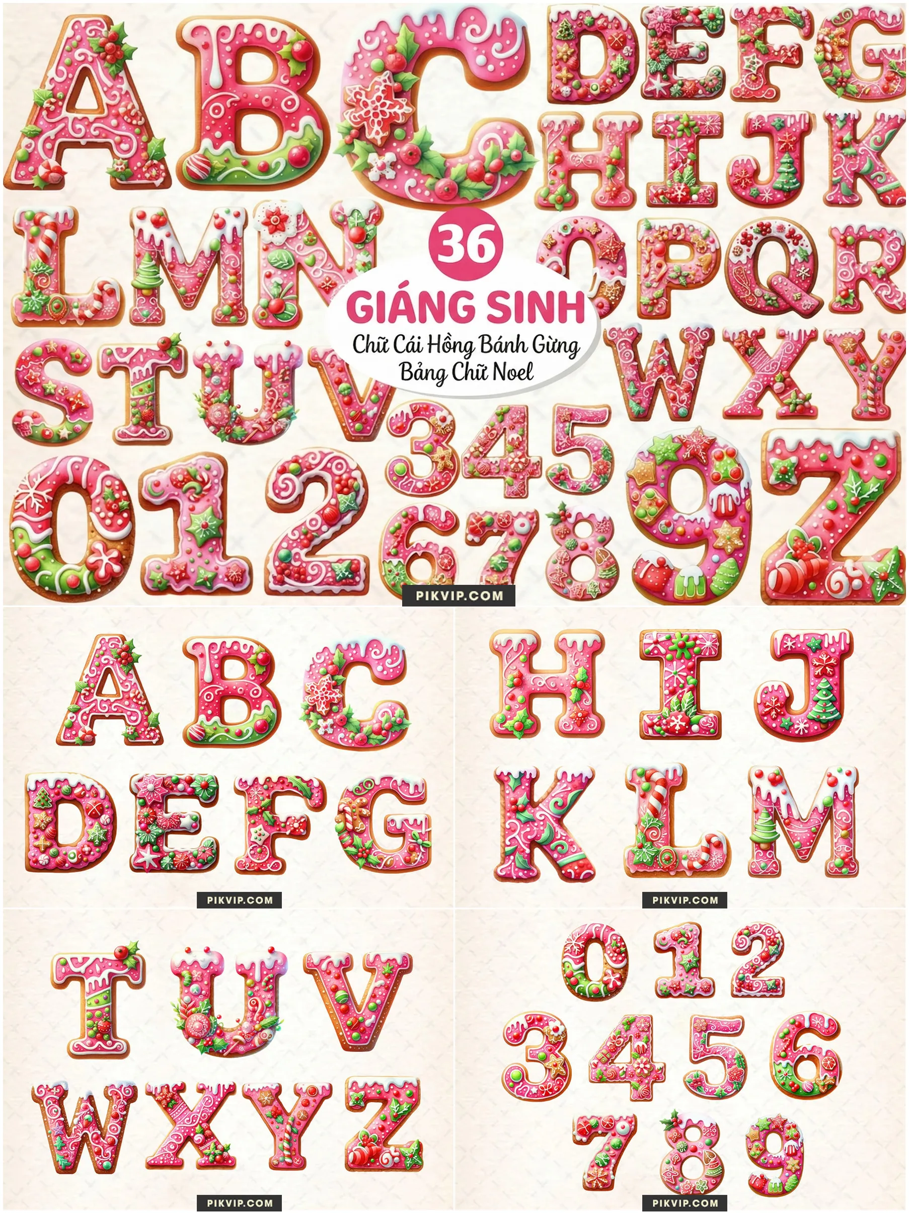 Bảng Chữ Cái Bánh Gừng Noel Phủ Kem Tone Hồng Pastel