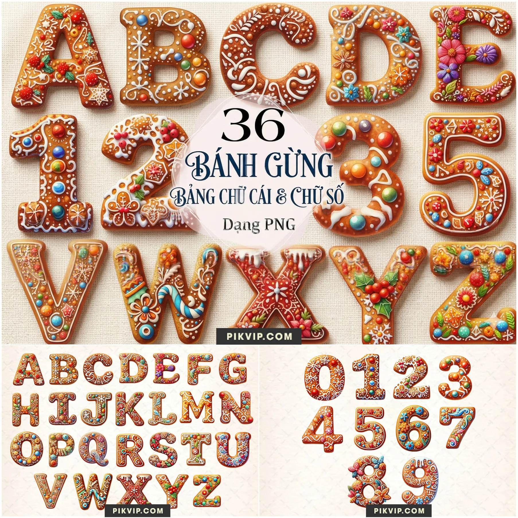 Bộ Chữ Cái Bánh Gừng Trang Trí Hạt Cườm Và Hoa Cổ Điển