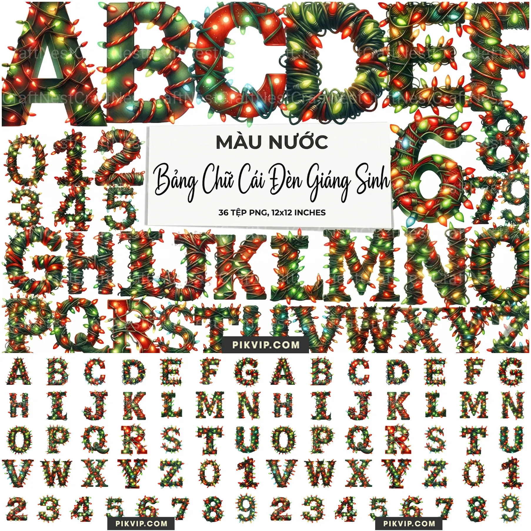 Bảng Chữ Cái Vòng Nguyệt Quế Quấn Đèn Led Giáng Sinh