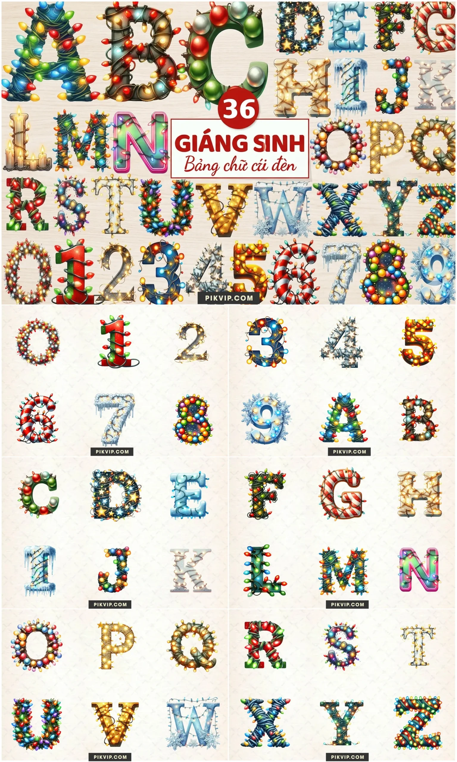 Bảng Chữ Cái Đèn Giáng Sinh Hiệu Ứng 3D Đa Phong Cách