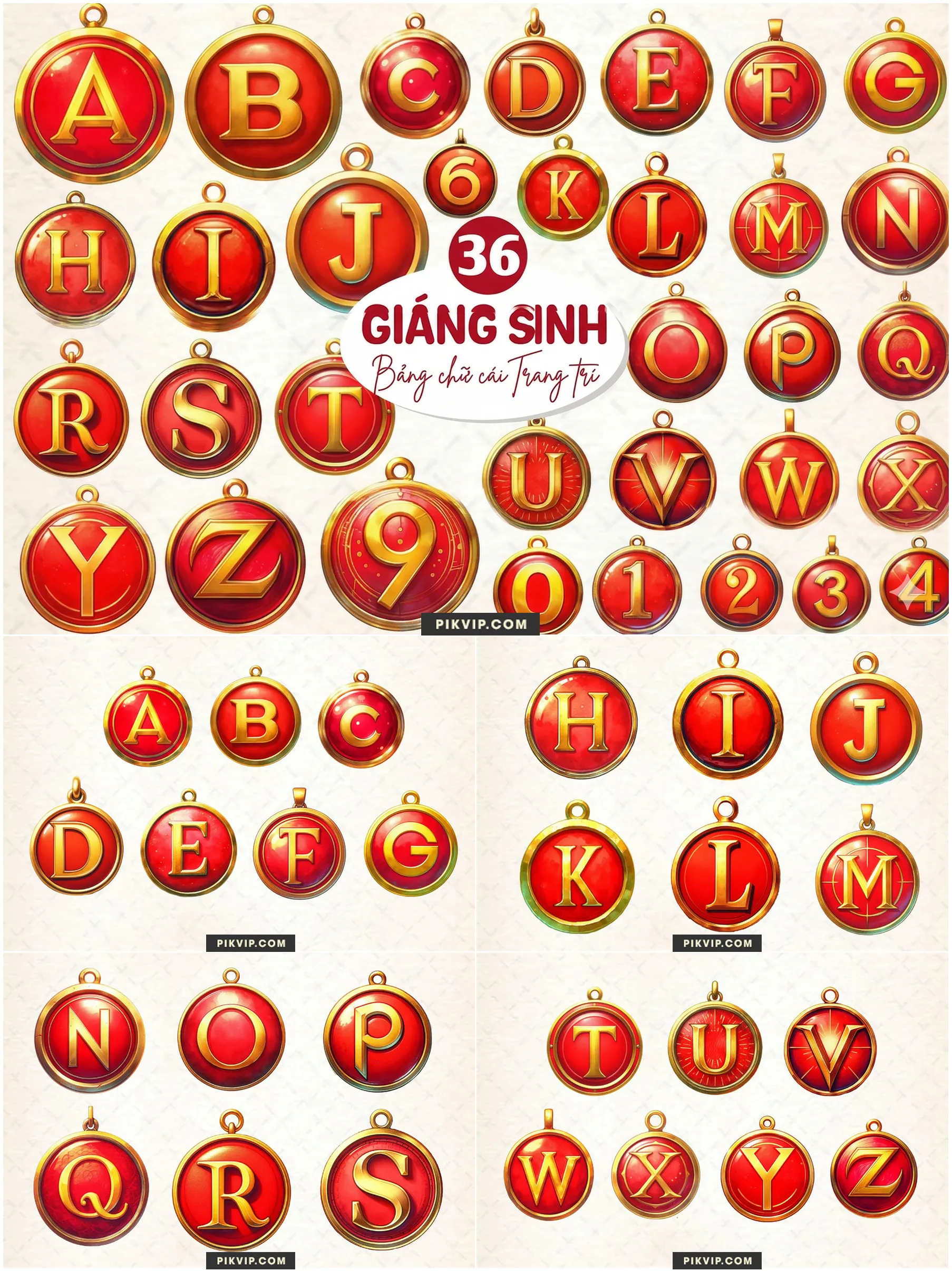 Bảng Chữ Cái Quả Châu Trang Trí Giáng Sinh Đỏ Vàng