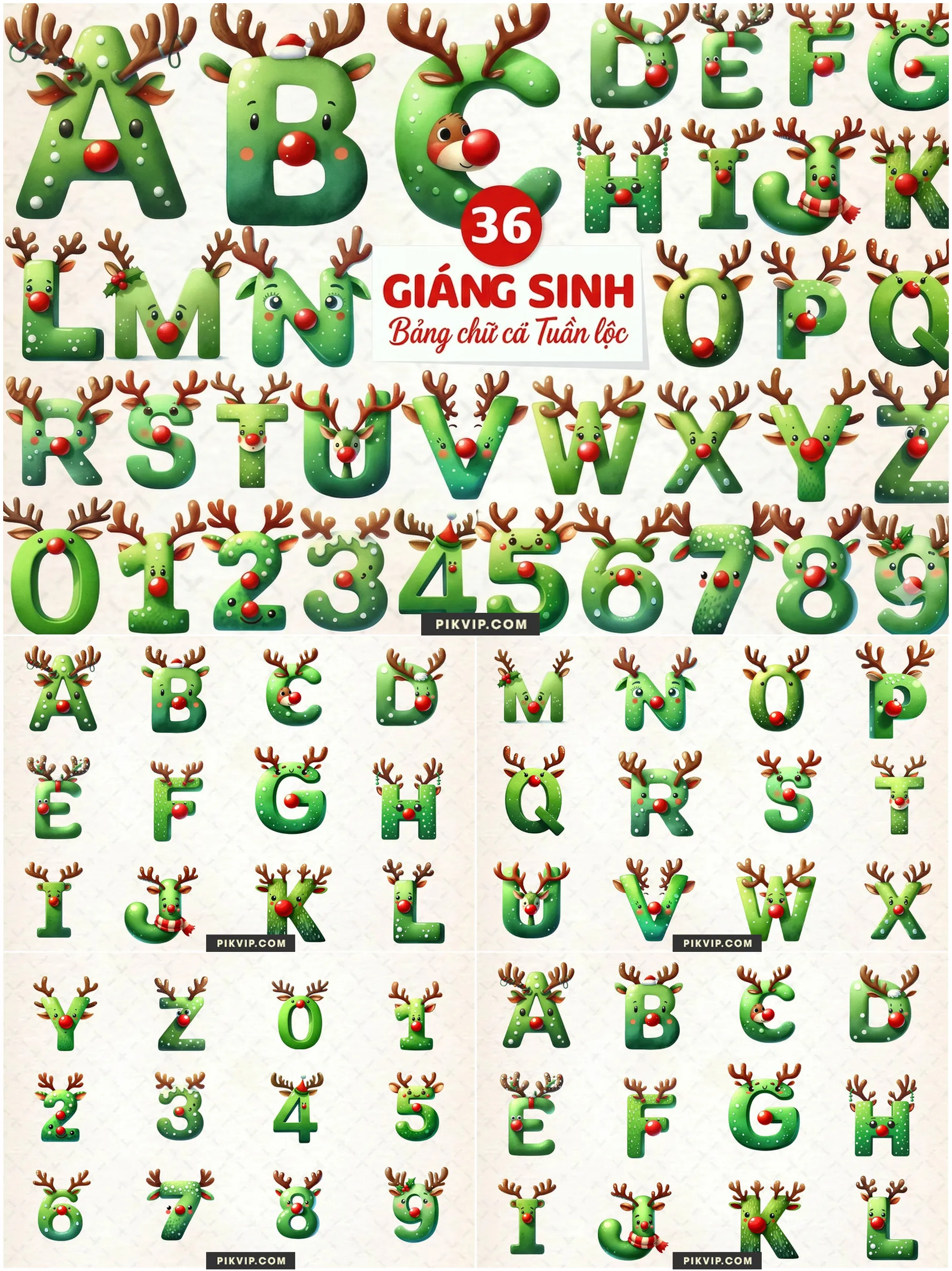 Bộ Chữ Cái Tuần Lộc Mũi Đỏ Giáng Sinh Siêu Dễ Thương