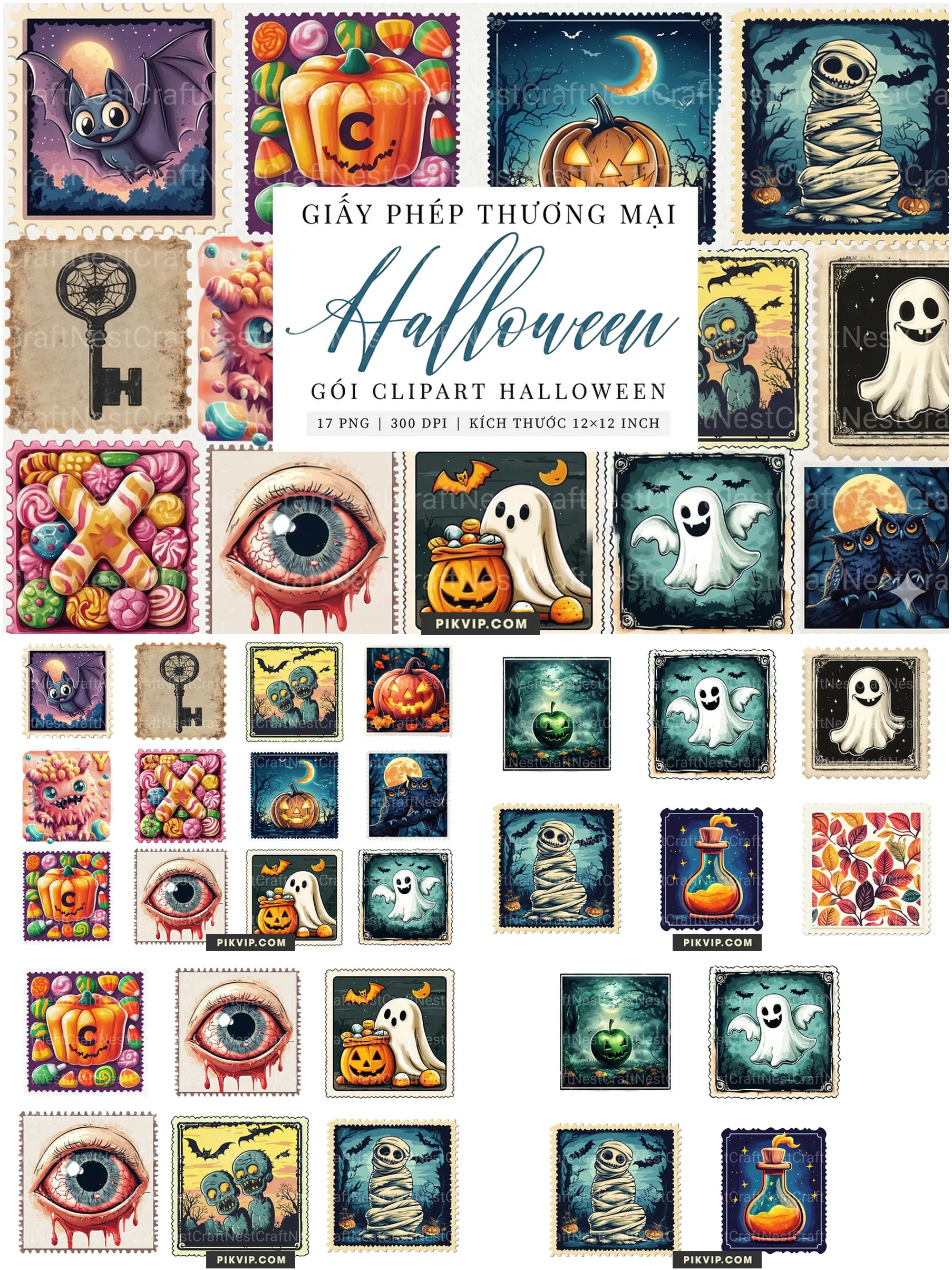 Gói Clipart Tem Thư Halloween Ma Quái Cổ Điển