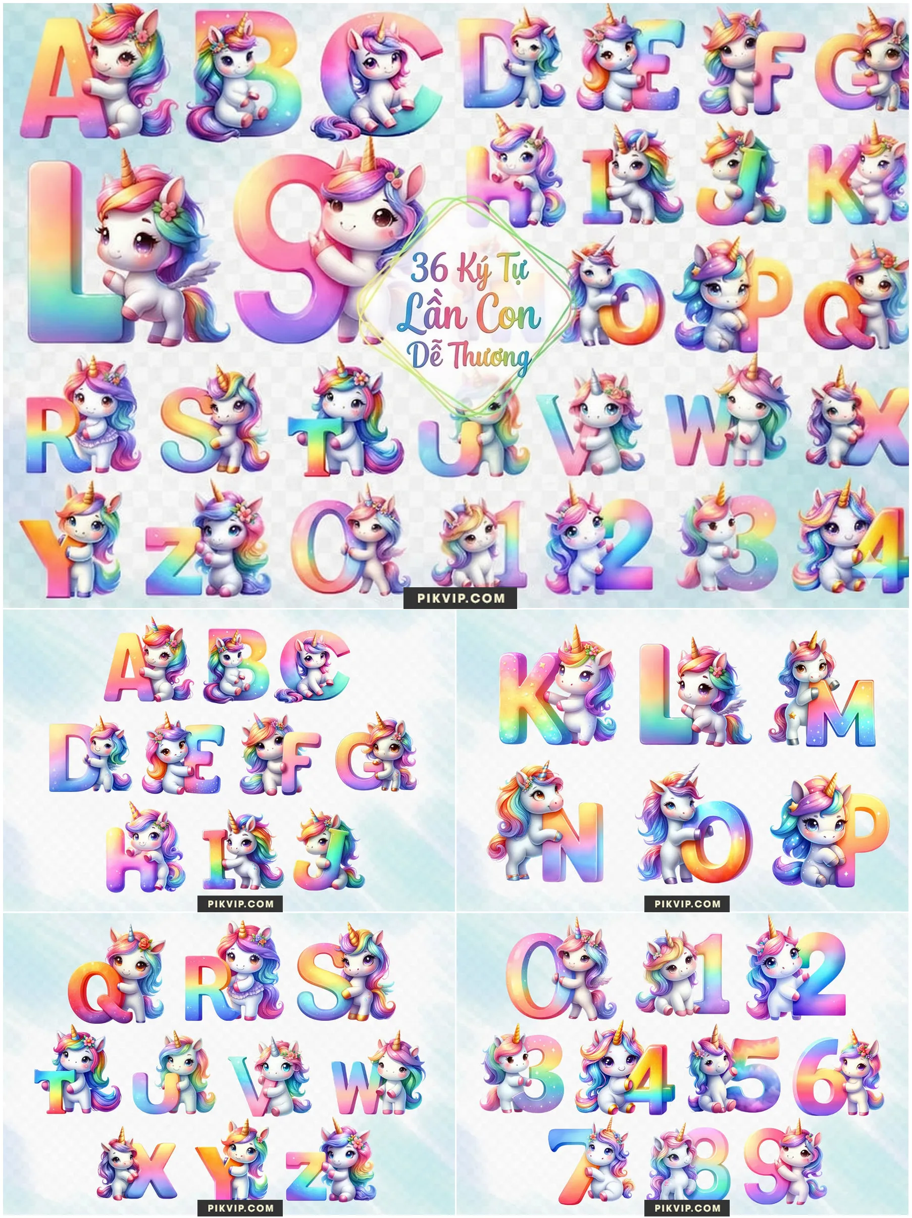 Bảng Chữ Cái Kỳ Lân Cầu Vồng Dễ Thương Cho Bé