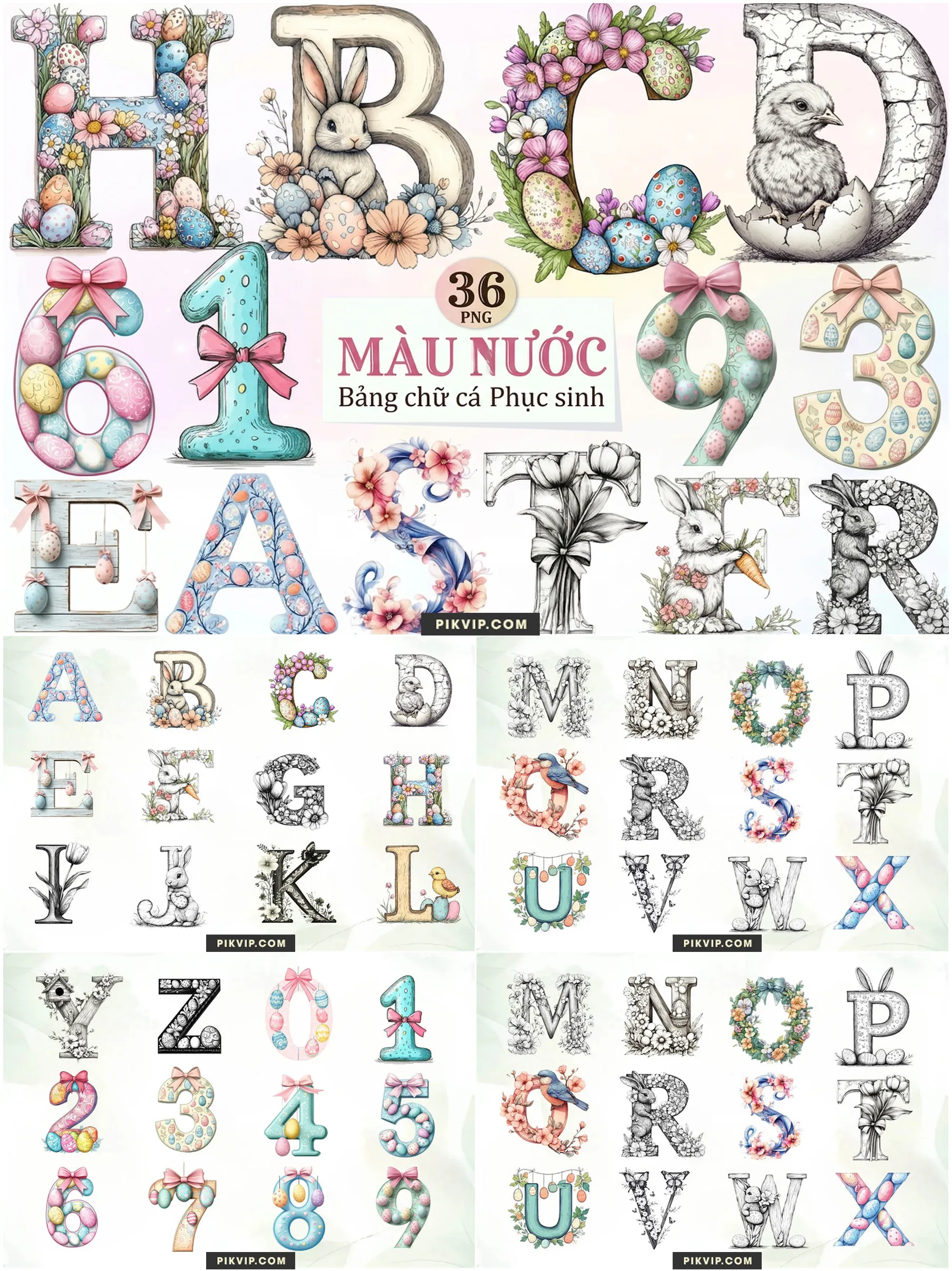 Bộ Chữ Cái Phục Sinh Phong Cách Vintage Nghệ Thuật