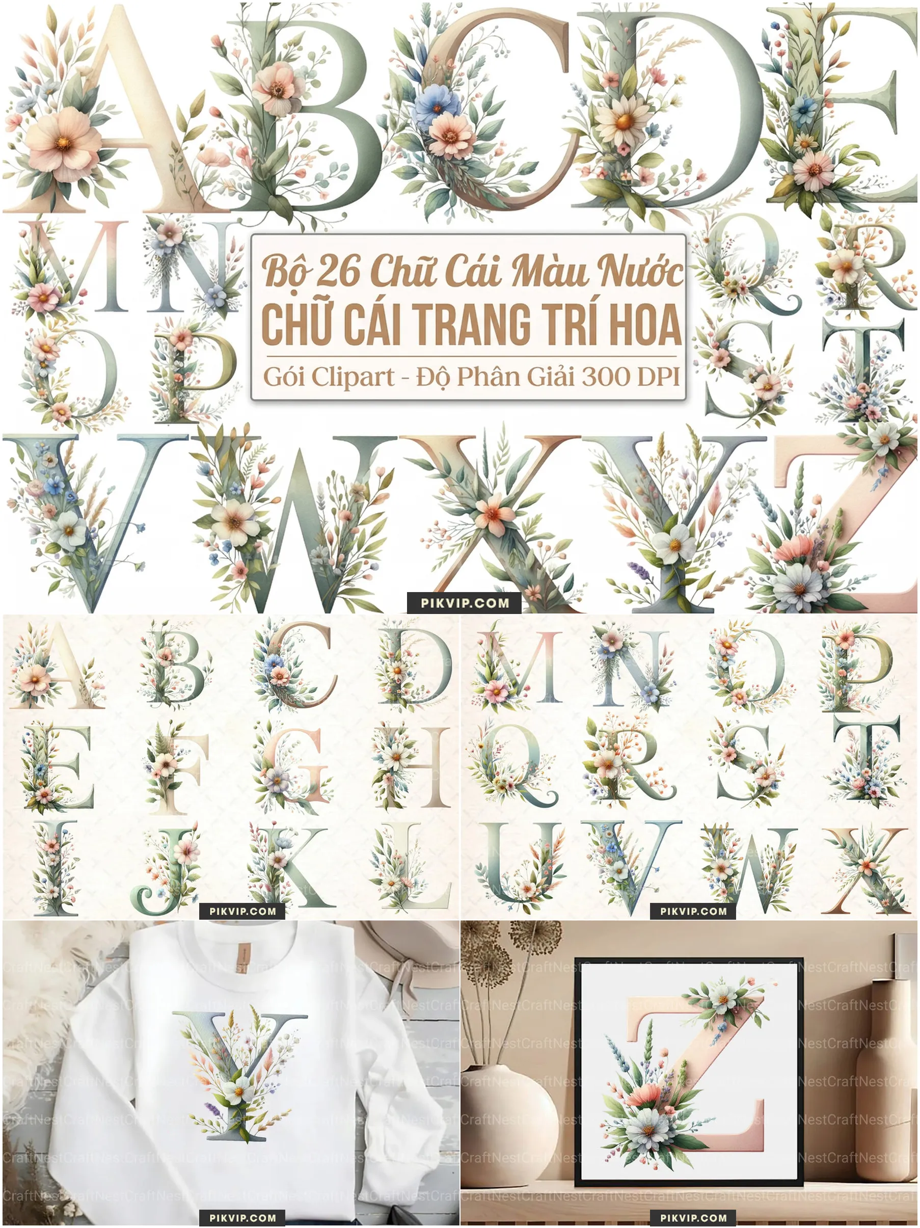 Bảng Chữ Cái Trang Trí Hoa Đồng Nội Phong Cách Mộc Mạc