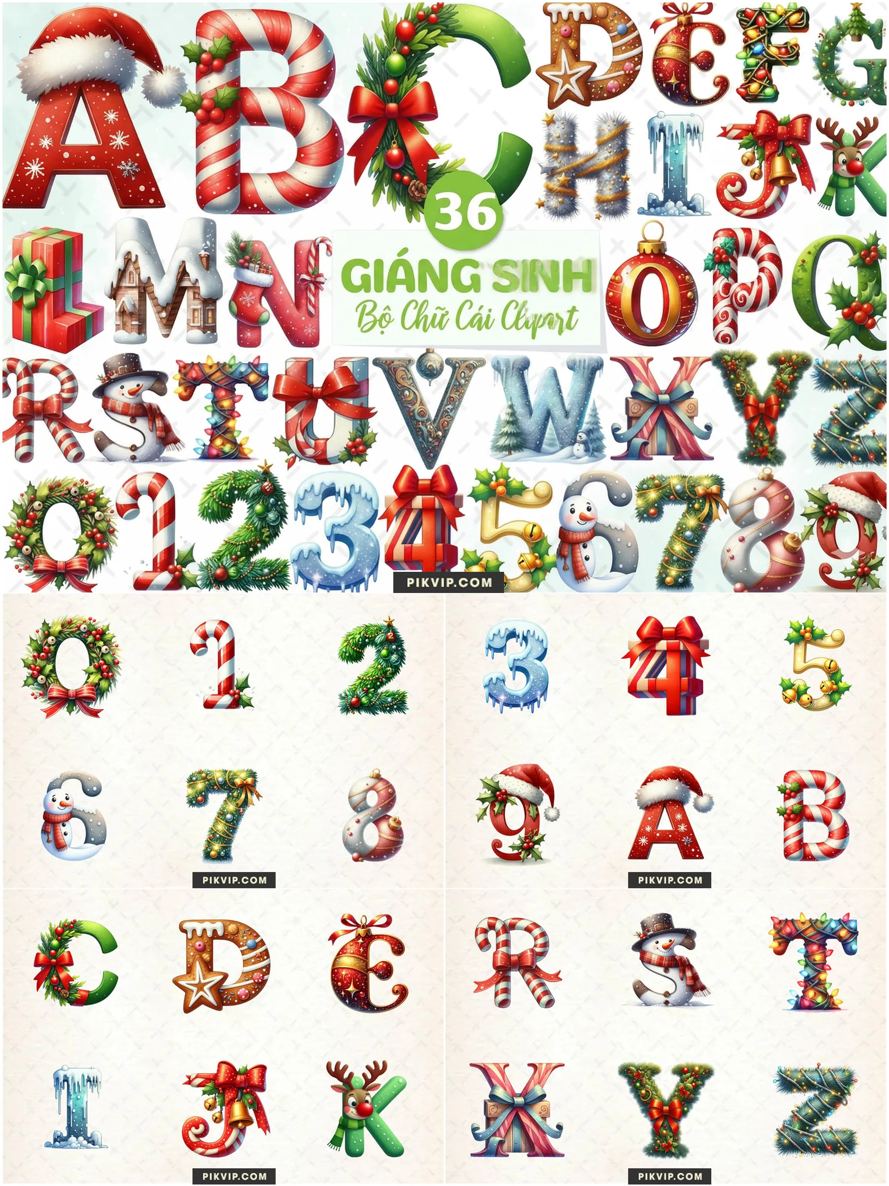 Bảng Chữ Cái Giáng Sinh Đa Dạng Clipart Sặc Sỡ