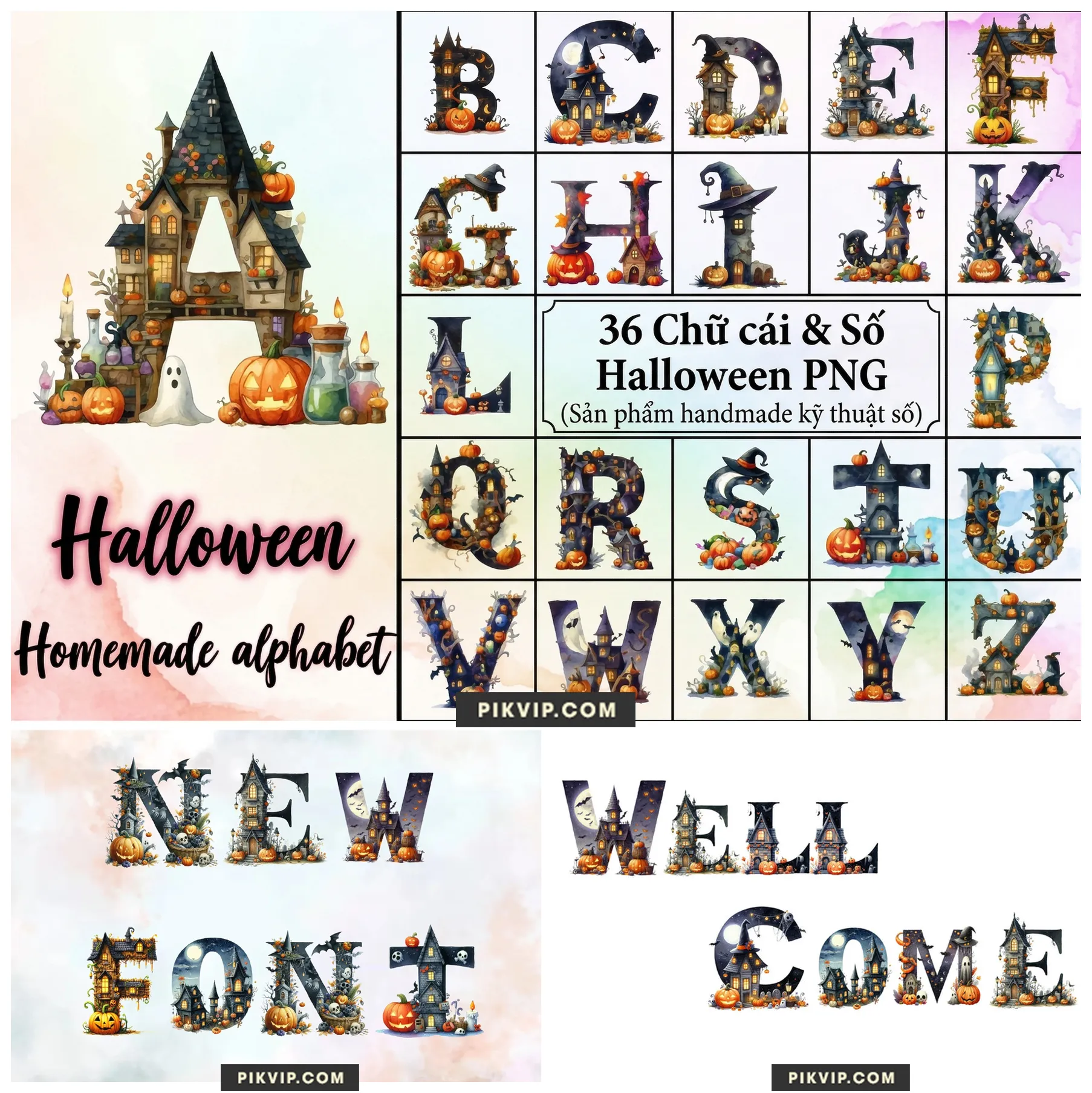 Bảng Chữ Cái Halloween Ngôi Nhà Ma Ám Kỹ Thuật Số