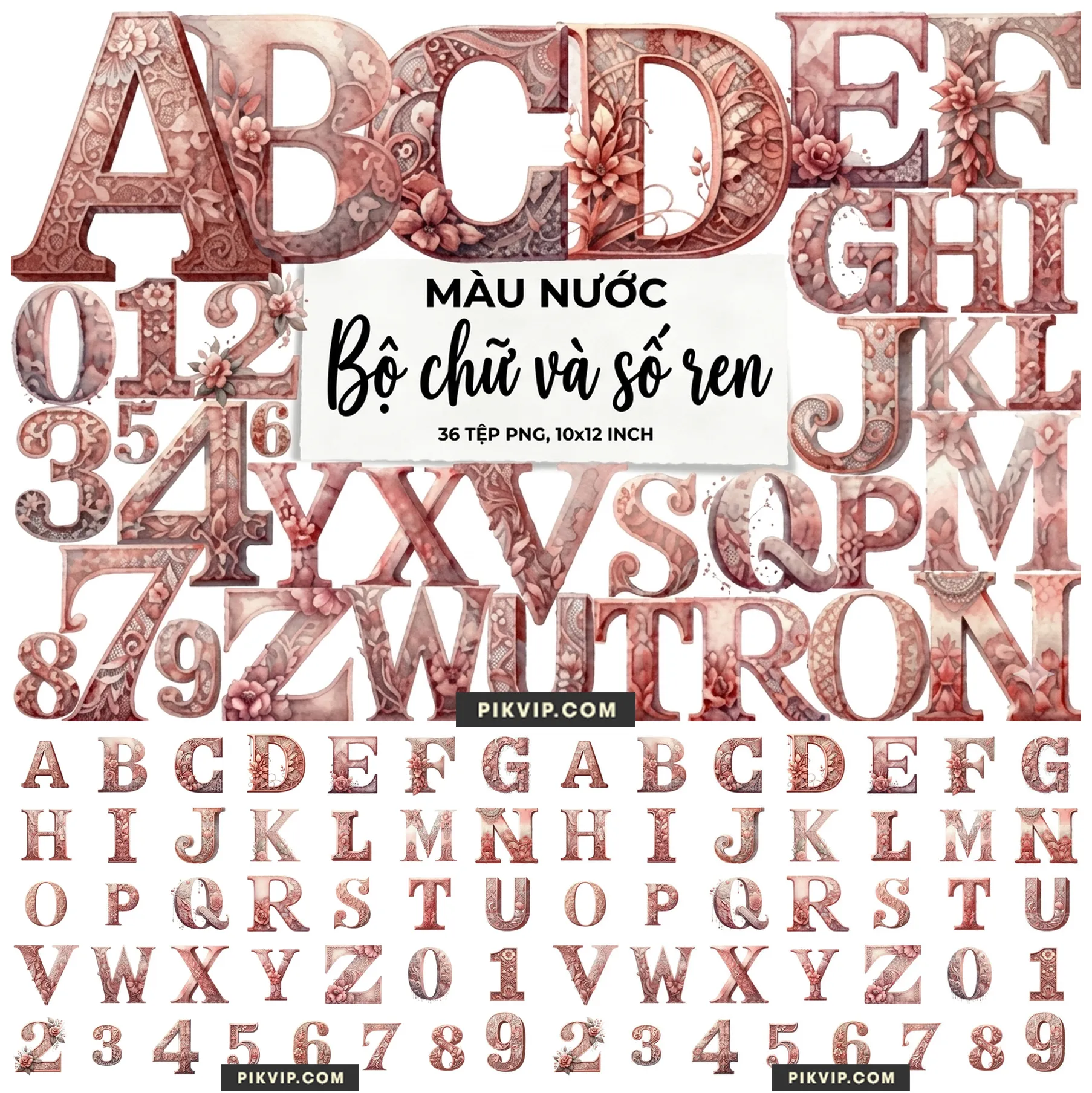 Báº£ng Chá»¯ CÃ¡i VÃ  Sá» Há»a Tiáº¿t Ren Vintage Tone Äá» Äáº¥t