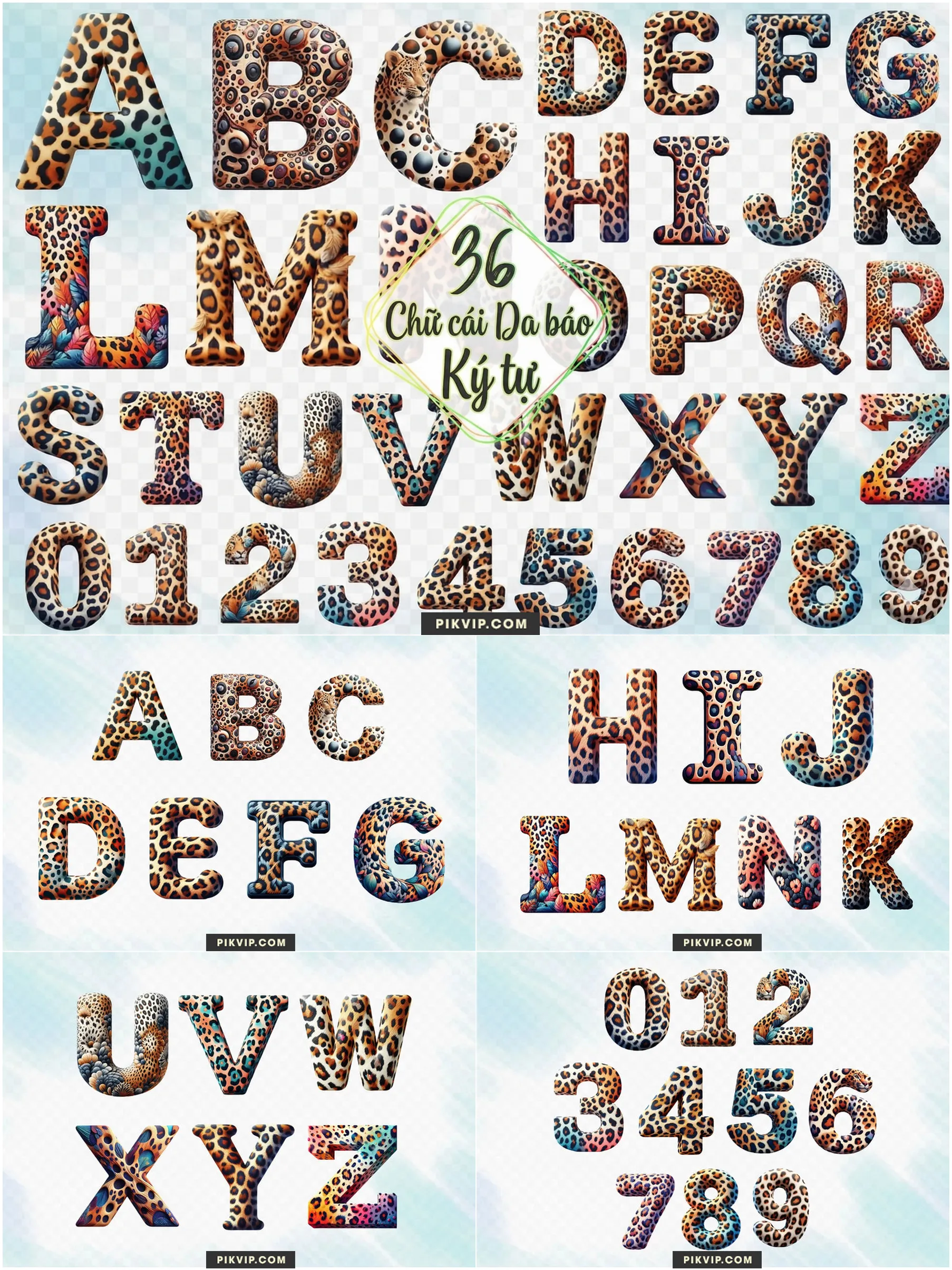 Bảng Chữ Cái Họa Tiết Da Báo 3D Đa Sắc Độc Đáo