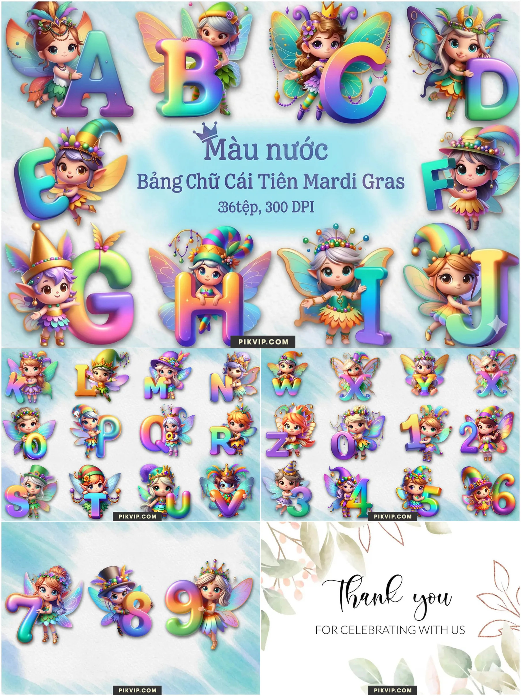 Bảng Chữ Cái Tiên Nữ Chibi Lễ Hội Mardi Gras