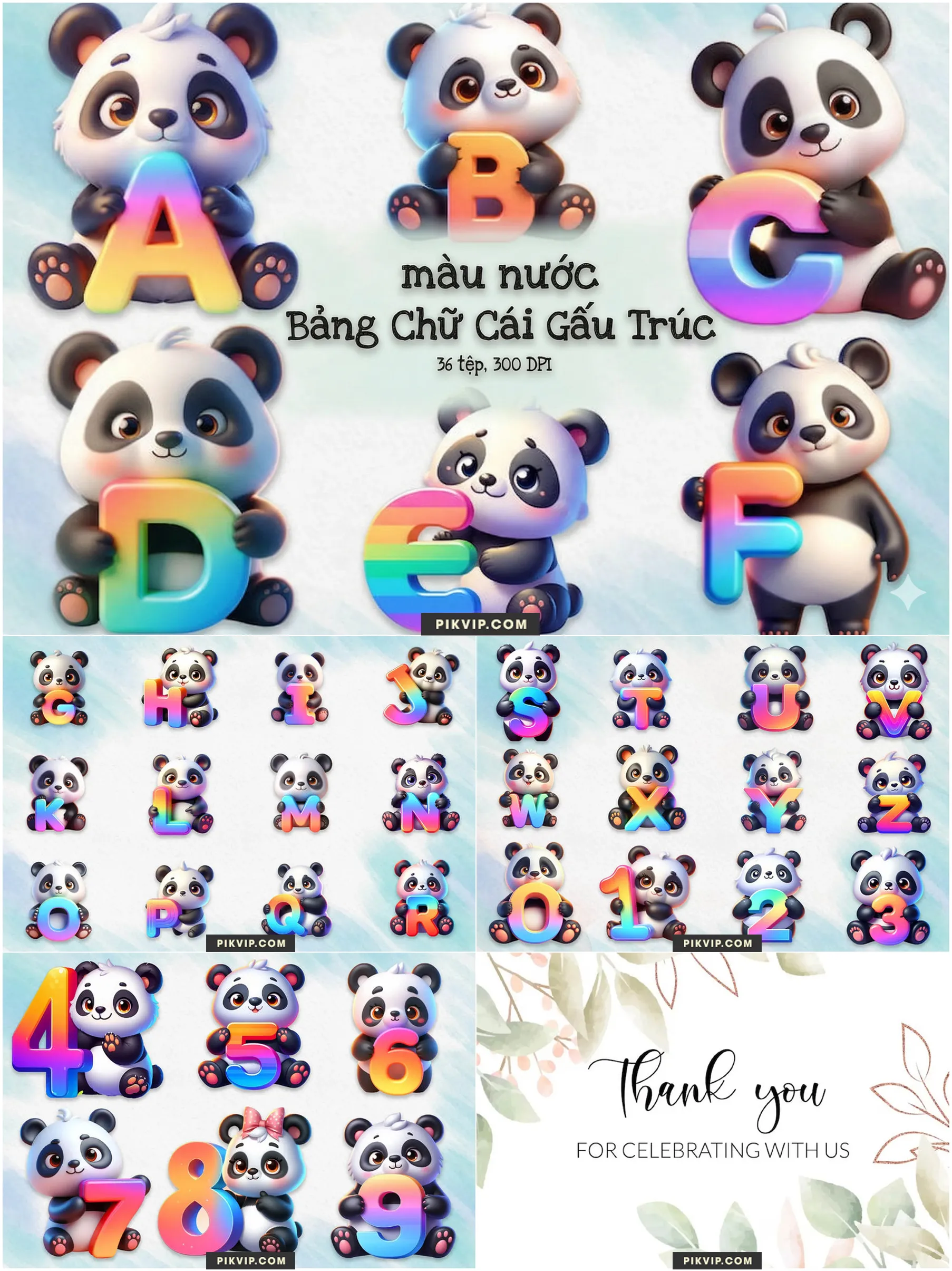 Báº£ng Chá»¯ CÃ¡i Gáº¥u TrÃºc Chibi Ãm Chá»¯ Cáº§u Vá»ng Cute