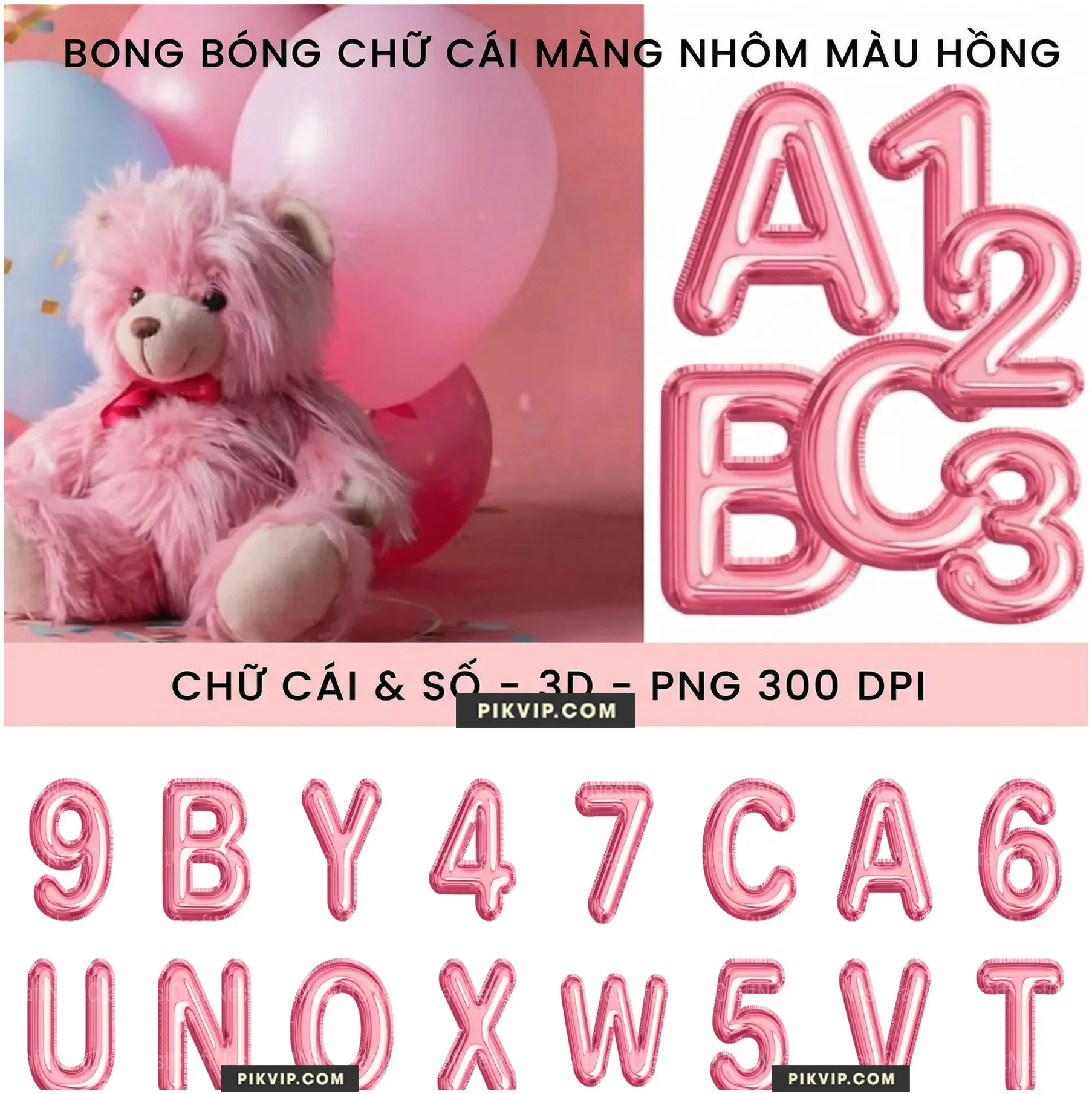 Báº£ng Chá»¯ CÃ¡i BÃ³ng Bay MÃ ng NhÃ´m MÃ u Há»ng 3D