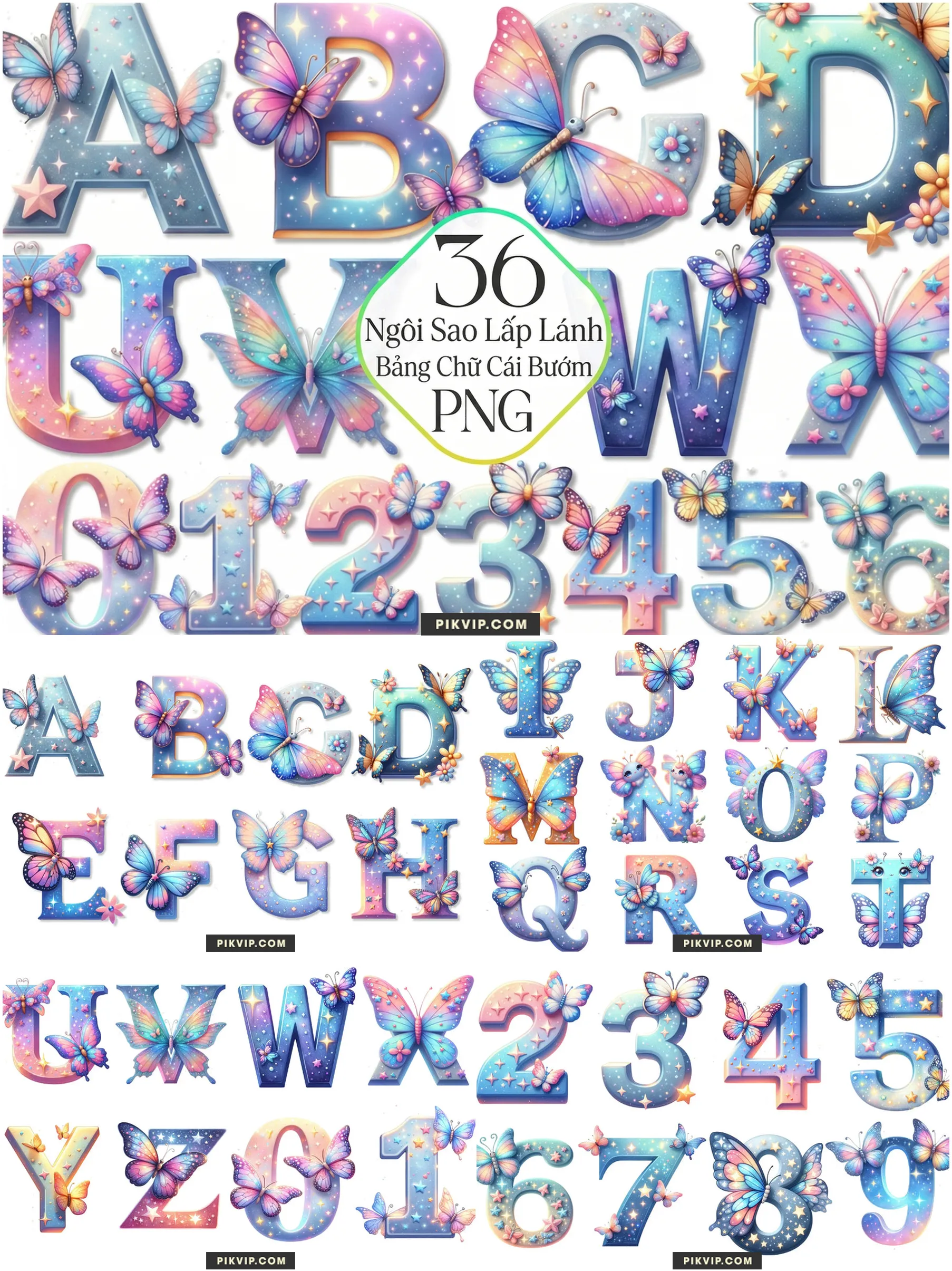 Bảng Chữ Cái Bướm Và Ngôi Sao Lấp Lánh Mộng Mơ