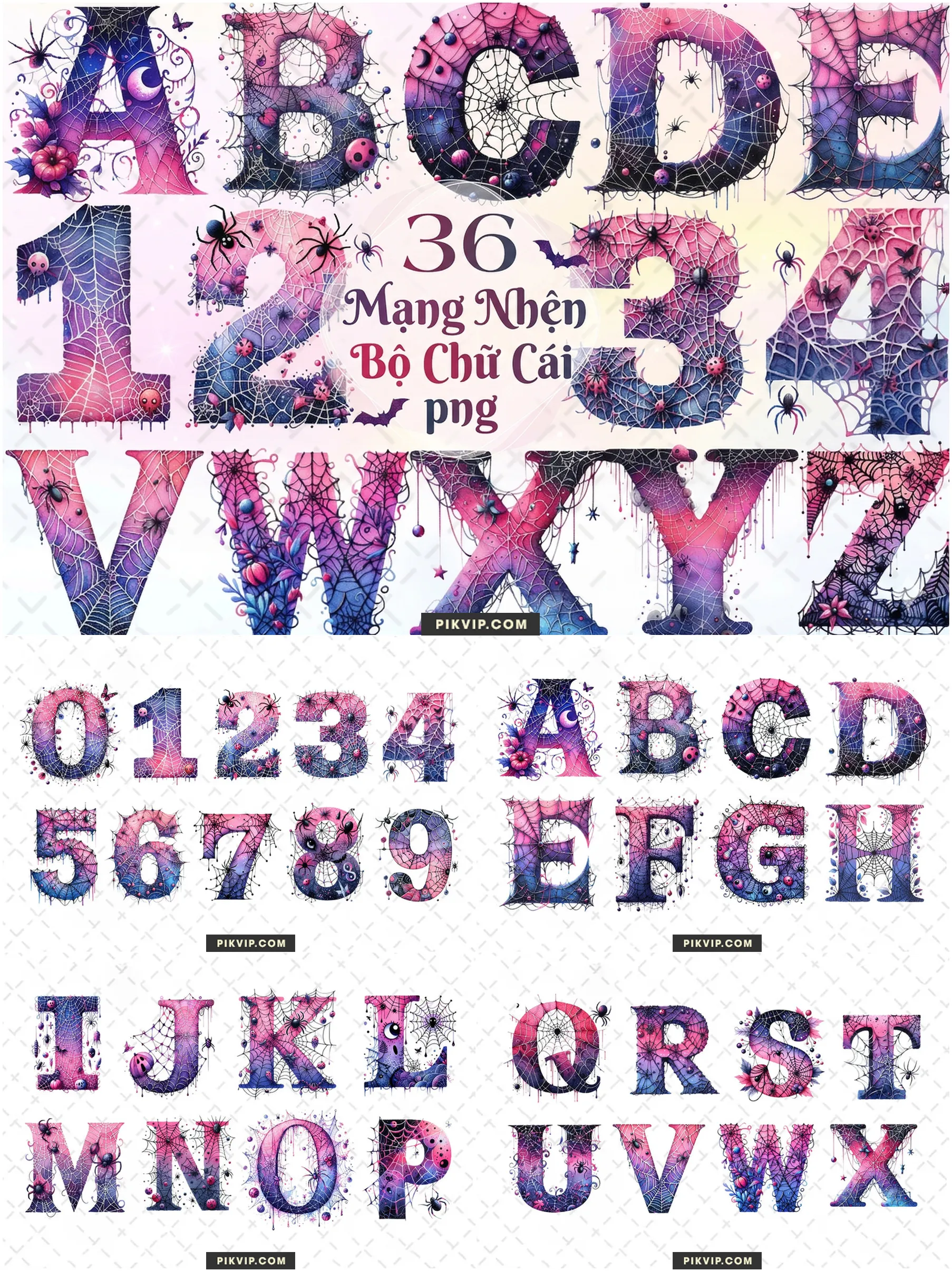 Bảng Chữ Cái Mạng Nhện Ma Quái Halloween PNG