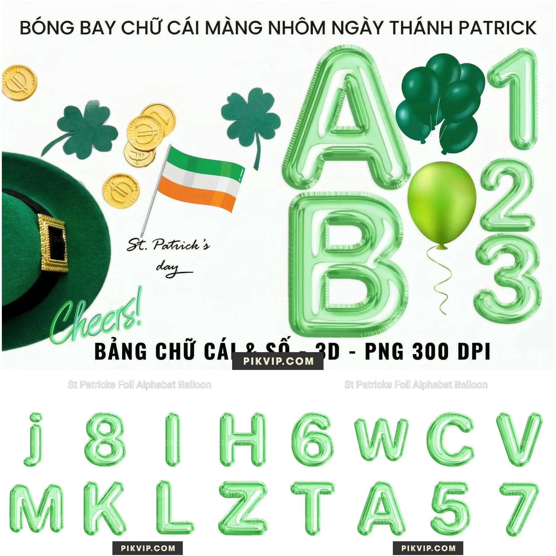 Bảng Chữ Cái Bóng Bay Nhôm Màu Xanh Ngày Thánh Patrick