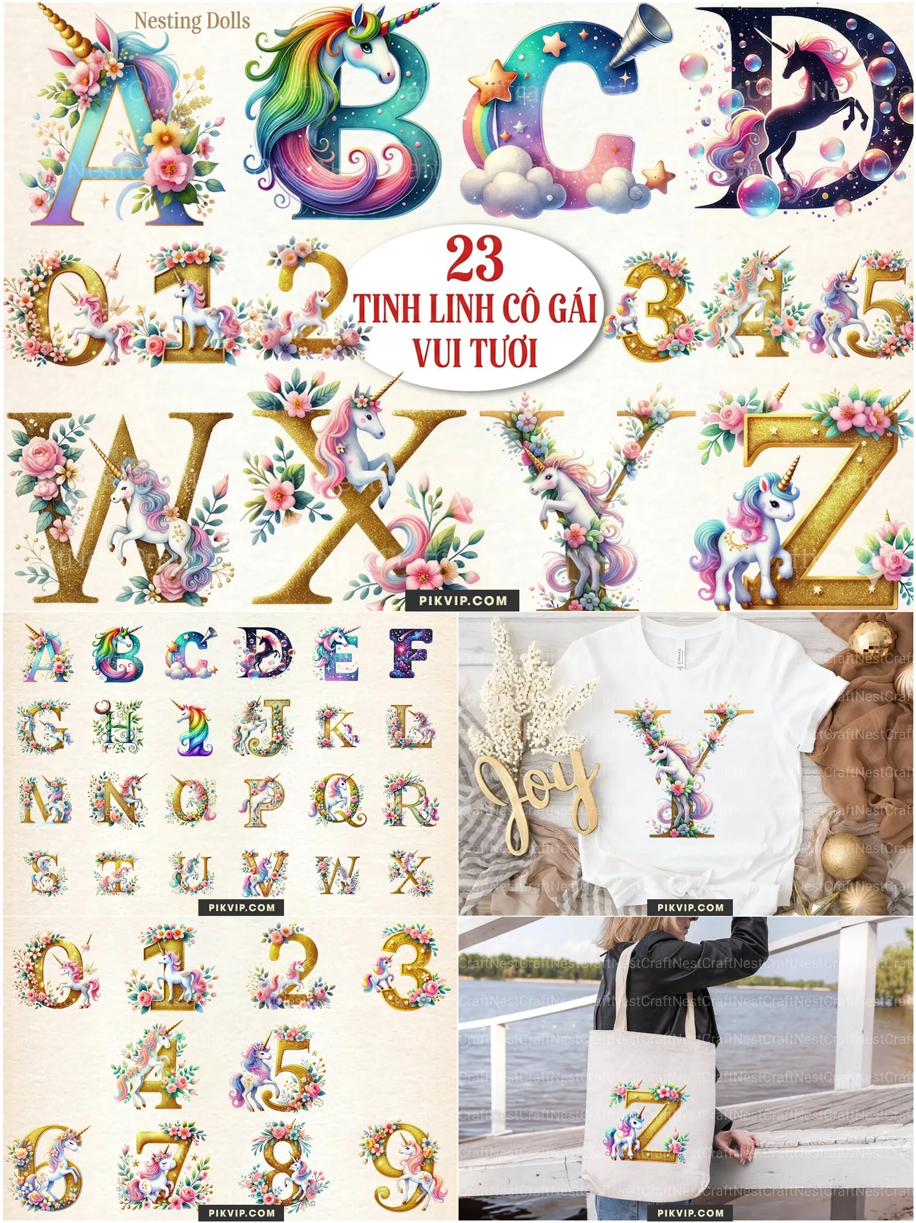 Bộ Chữ Cái Tinh Linh Kỳ Lân Mộng Mơ Phủ Vàng