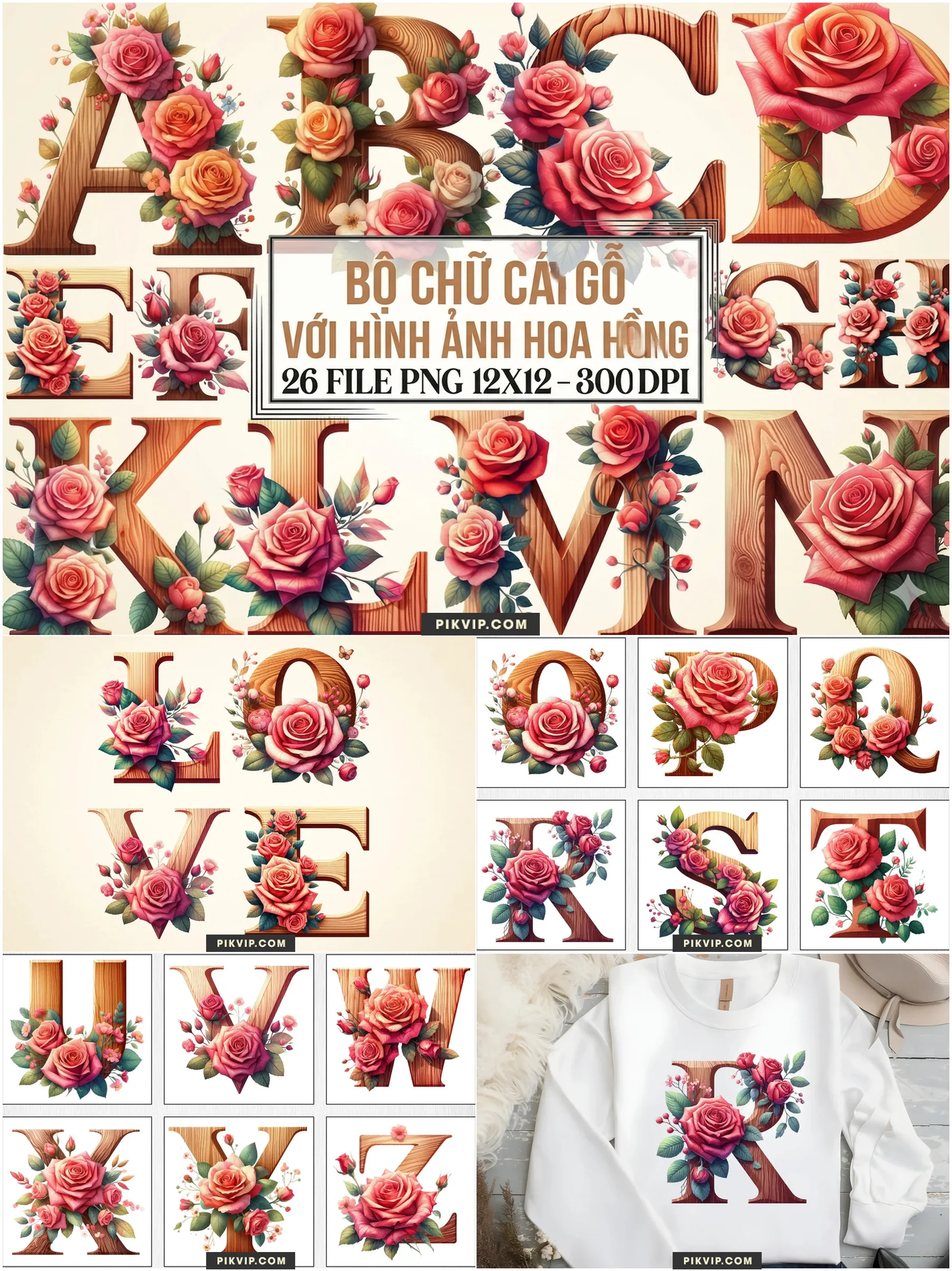 Báº£ng Chá»¯ CÃ¡i Gá» Trang TrÃ­ Hoa Há»ng Äá» Cá» Äiá»n